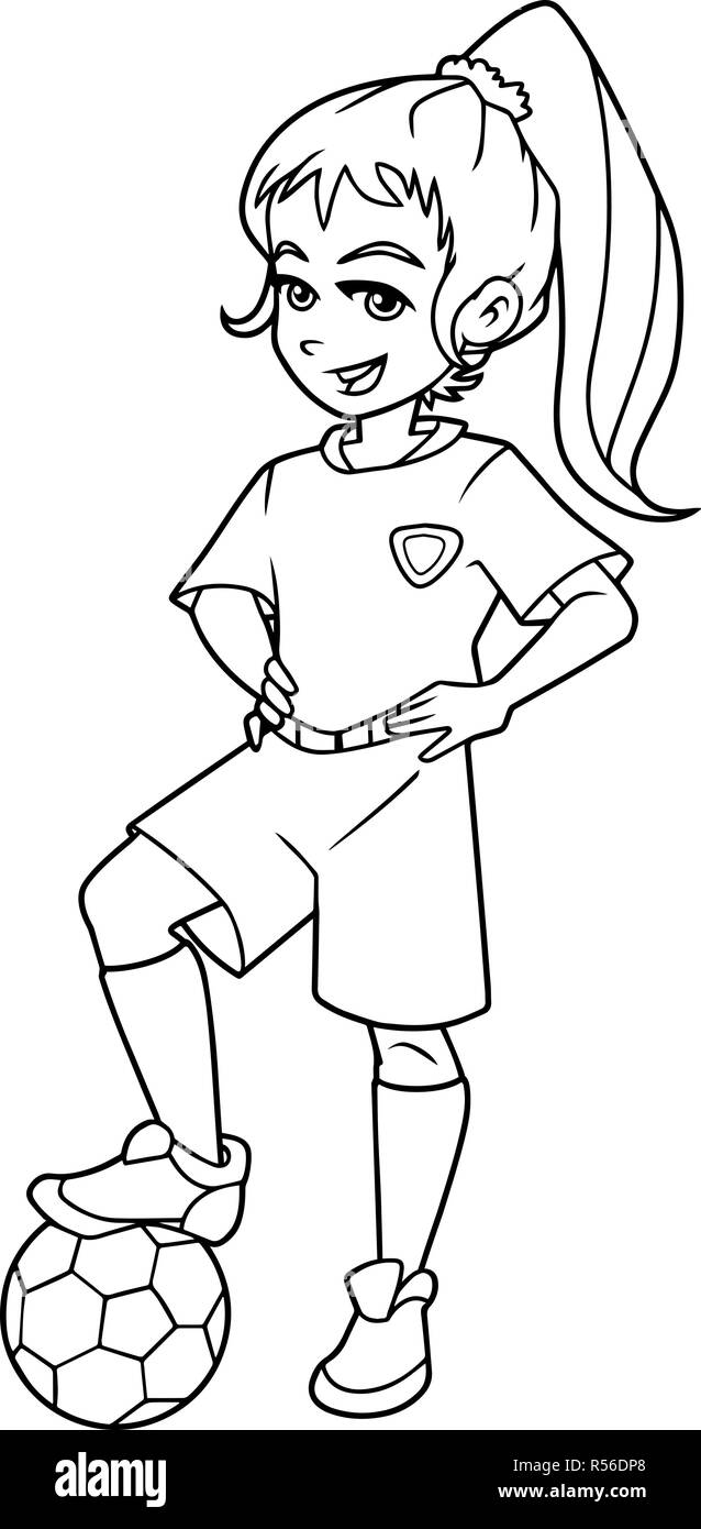 Fußball Mädchen stehend Line Art Stock Vektor