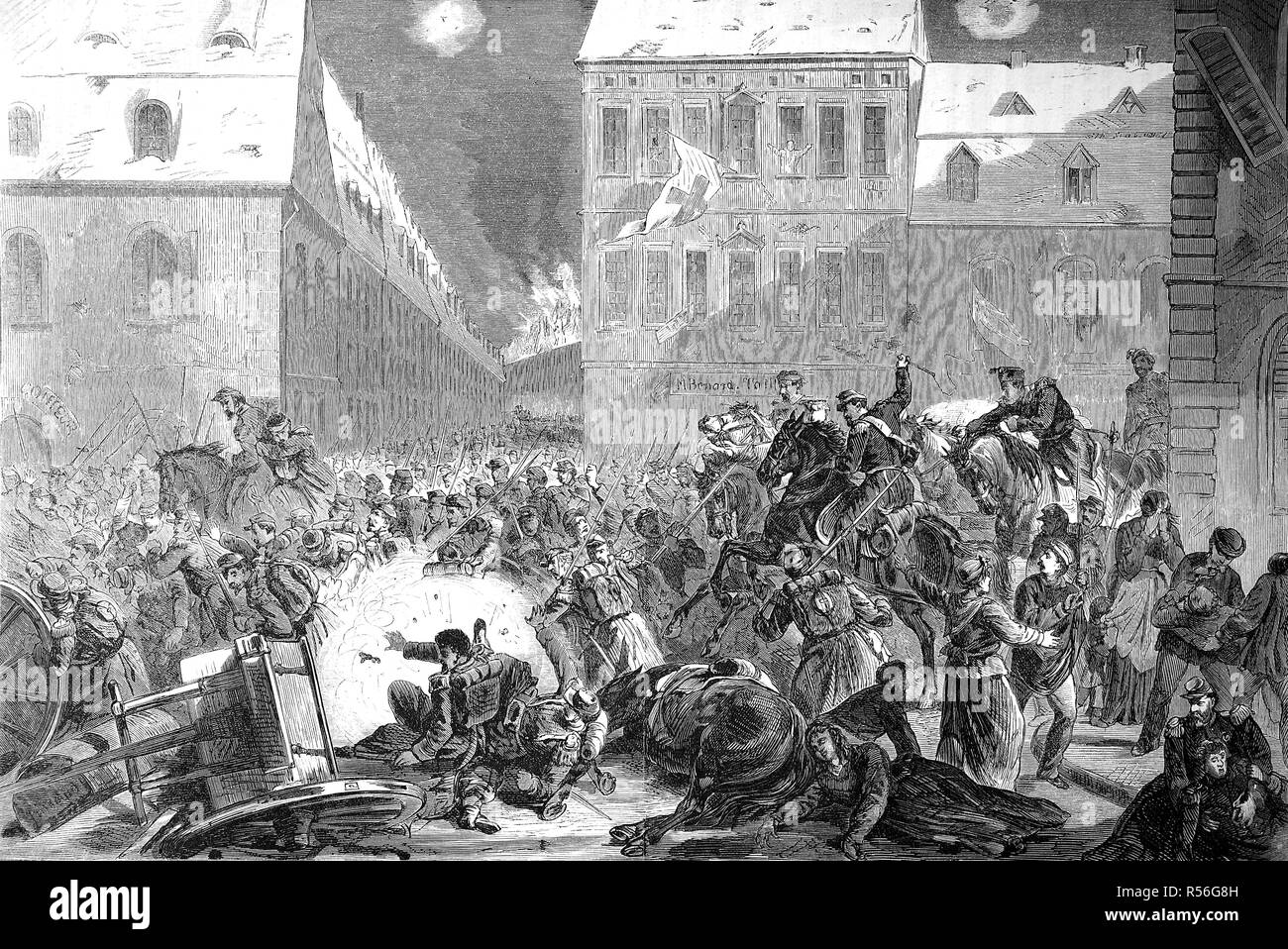 Auf der Flucht vor den französischen Le Mans am Abend des 12. Januar, den deutsch-französischen Krieg 1870/71, Holzschnitt, Frankreich Stockfoto