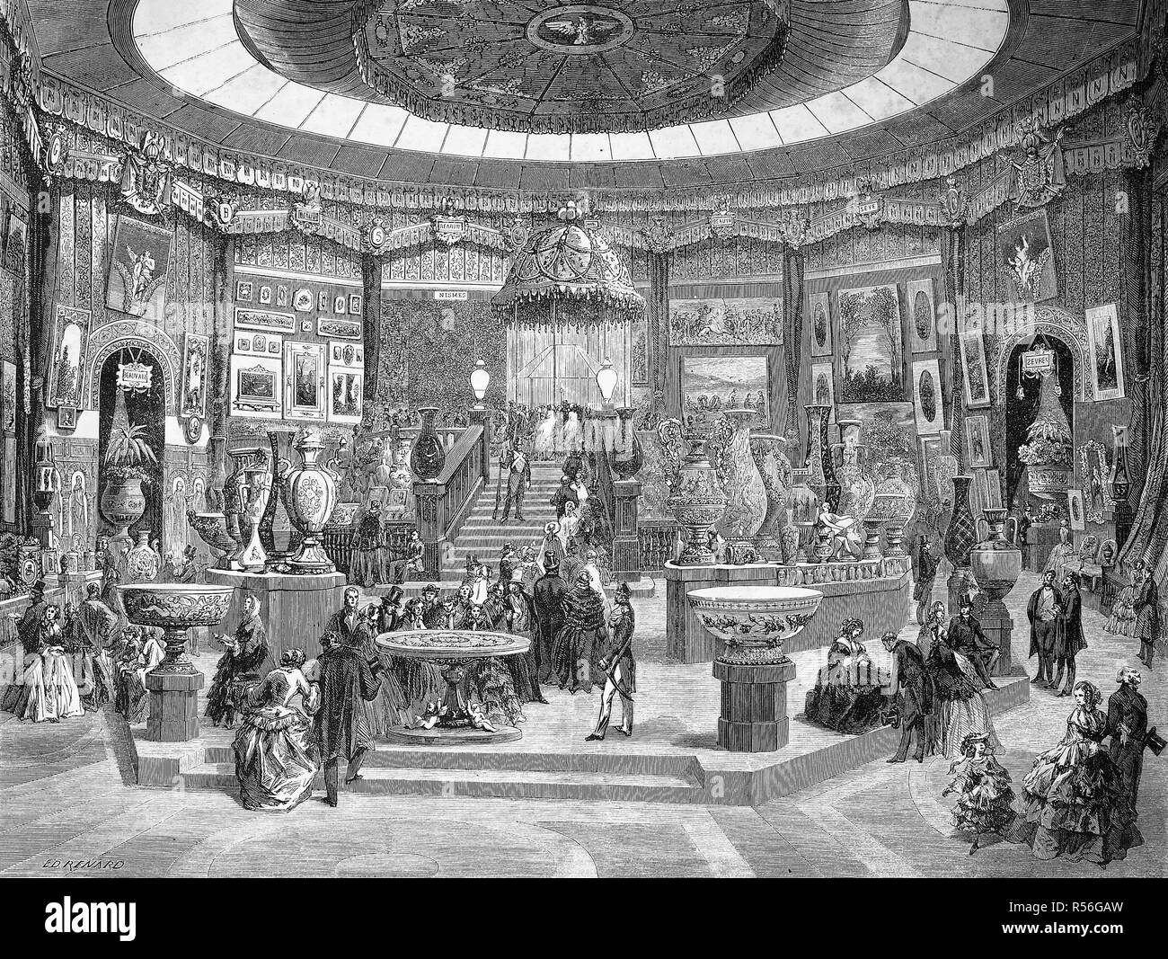 Die internationale Ausstellung 1867, Paris, die exhicition der Herstellung royale de Porcelaine de Sevres, Holzschnitt, Frankreich Stockfoto