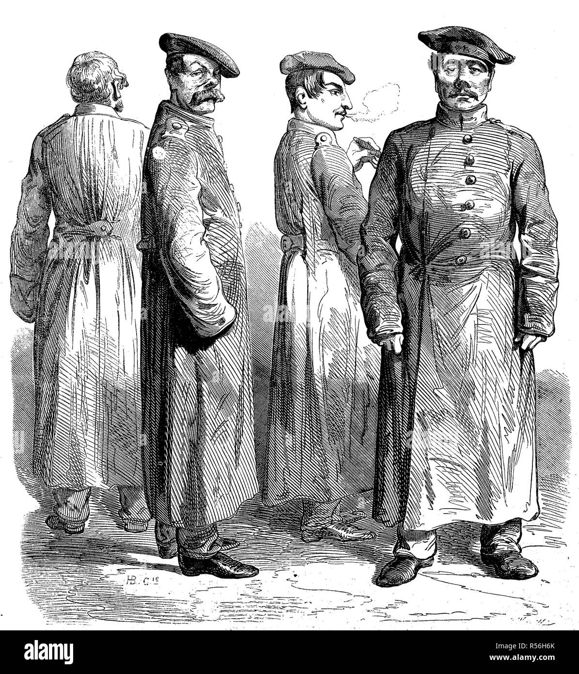 Russische Gefangene in Bourges, Frankreich, 1855, Holzschnitt, Frankreich Stockfoto