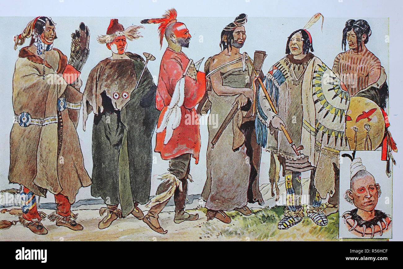 Kleidung, historische Mode in Nordamerika, Inder, Illustration, Nordamerika Stockfoto