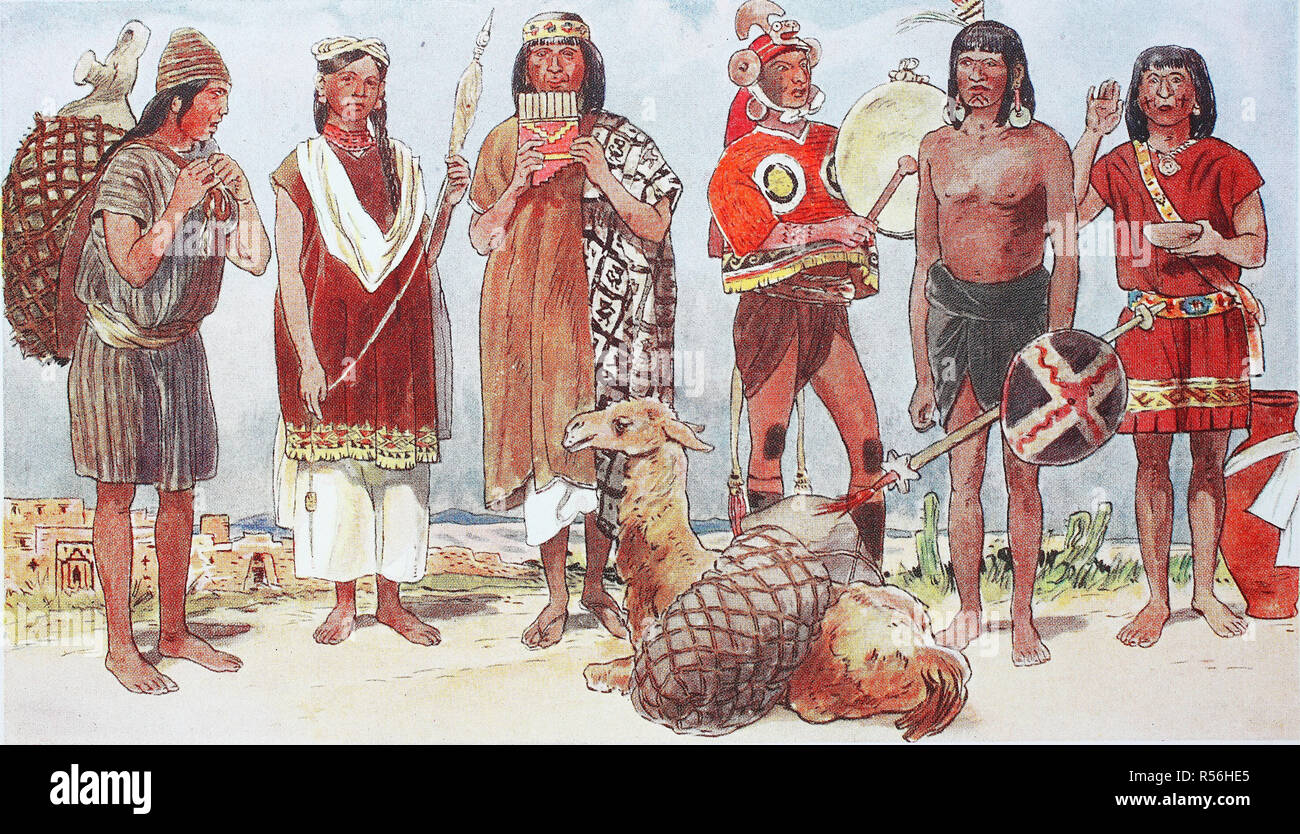 Bekleidung, Mode in Südamerika, der Inka in Peru in den 15.-16. Jahrhundert, Illustration, Nordamerika Stockfoto