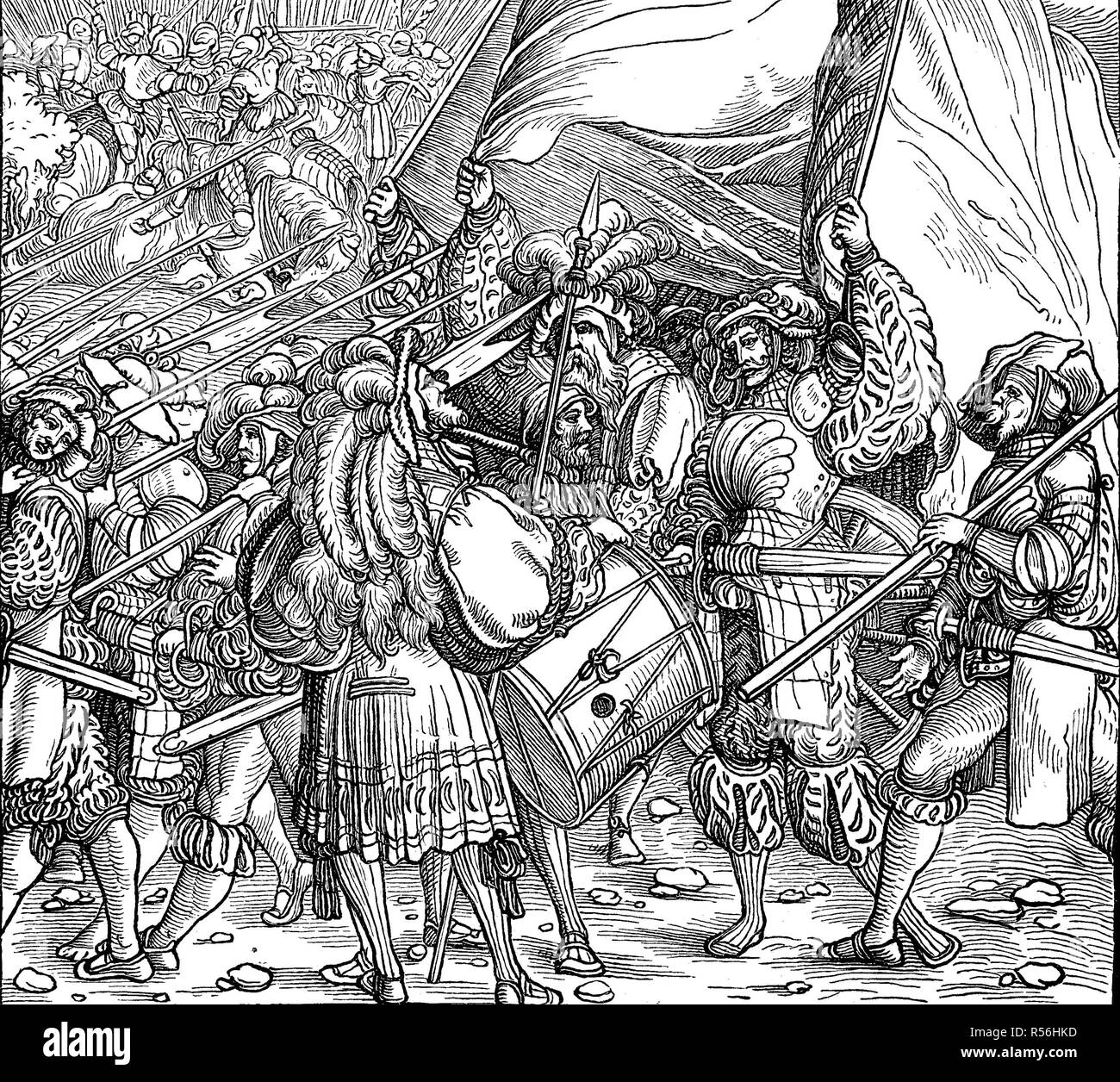 Die Söldner von Charles V, zur Zeit der ersten Krieg gegen Franz I., 1521, Holzschnitt, Deutschland Stockfoto