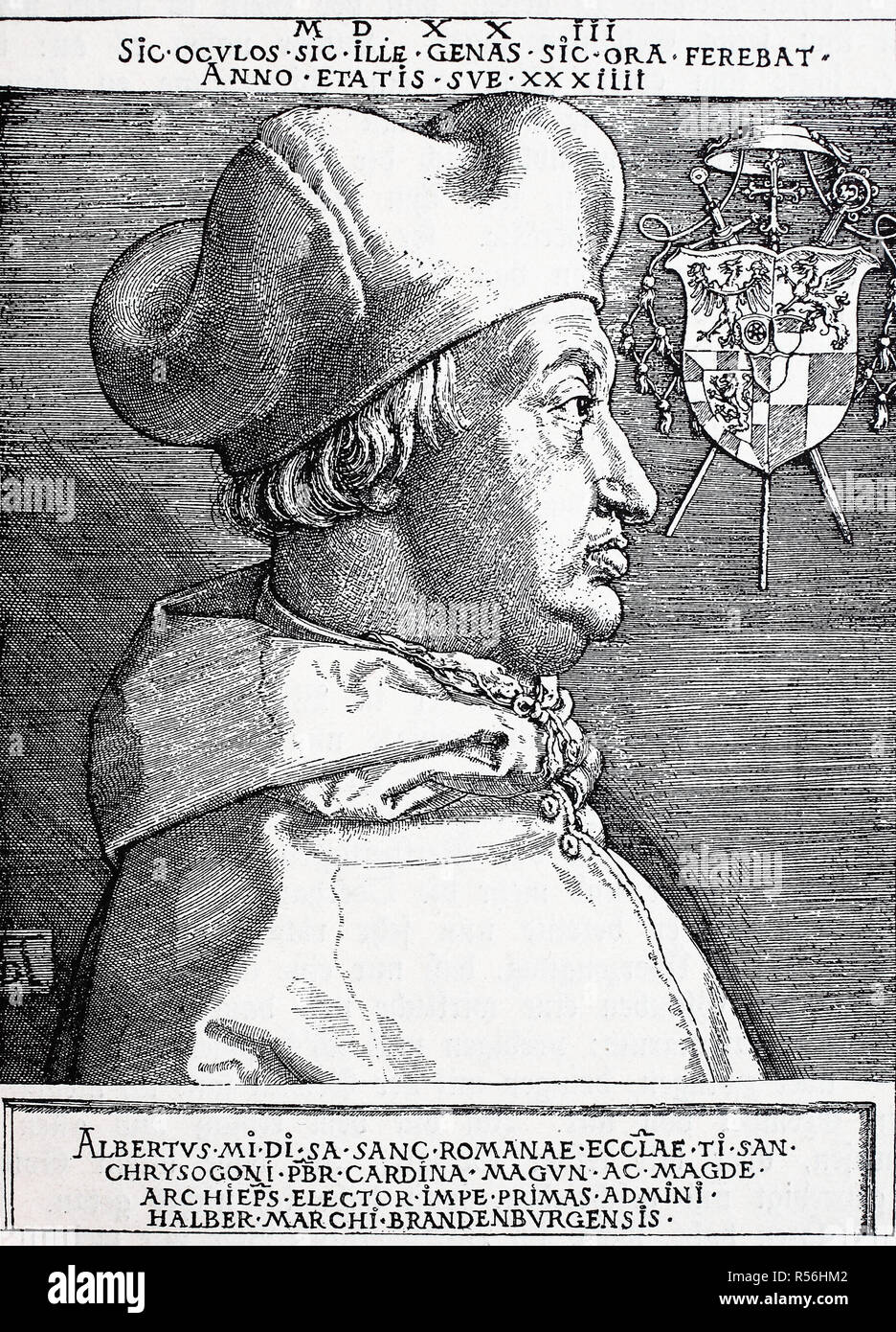 Kardinal Albrecht von Brandenburg, vom 28. Juni 1490, vom 24. September 1545, Holzschnitt, Deutschland Stockfoto