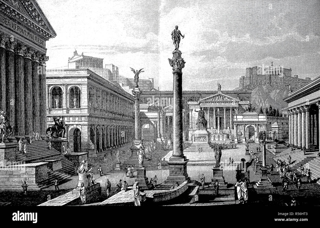 Eine Rekonstruktion des Forum Romanum, Rom, 1880, Holzschnitt, Italien Stockfoto