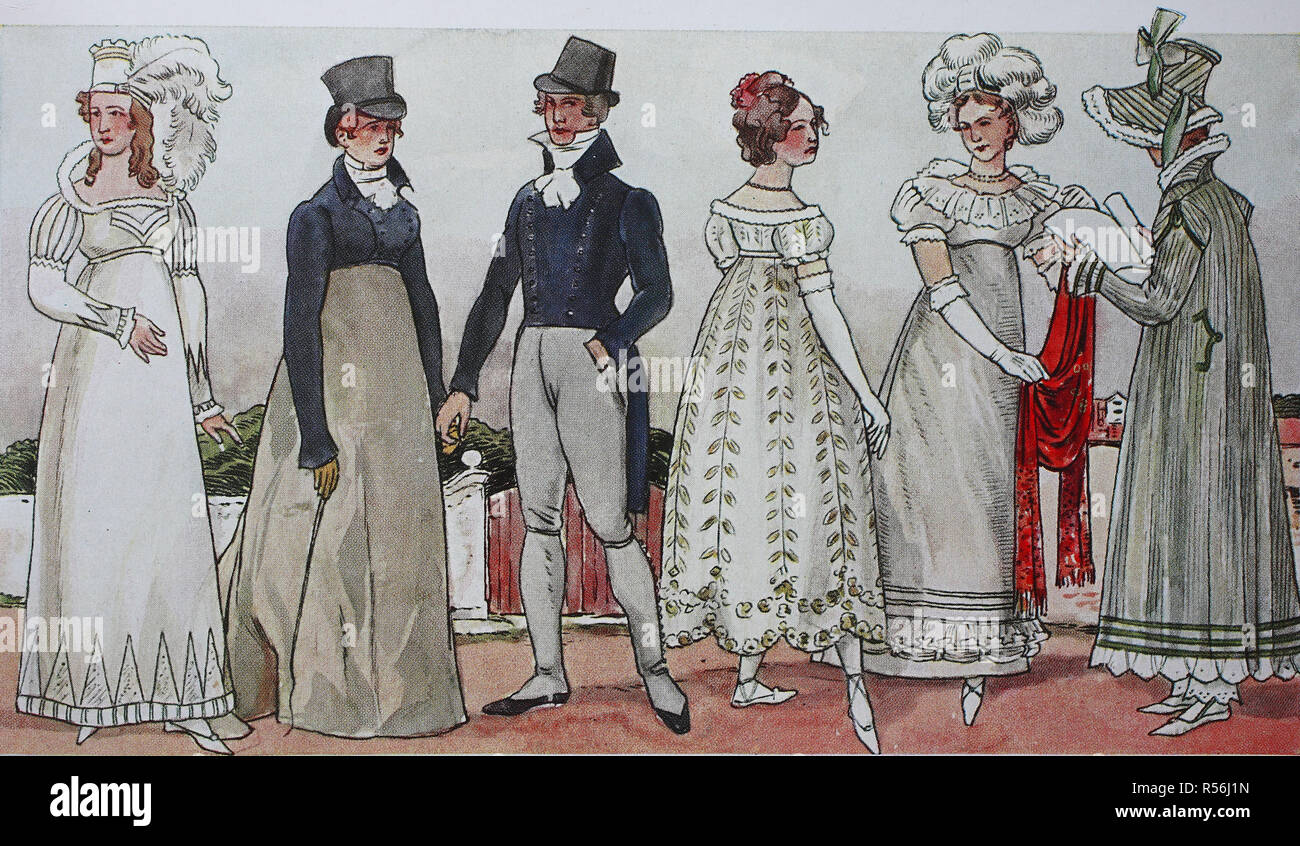 Mode, Kleidung, das Biedermeier Mode in Deutschland, von 1815 bis 1820,  Illustration, Deutschland Stockfotografie - Alamy