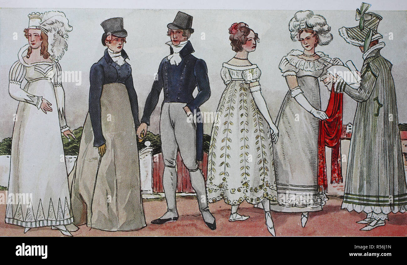 Mode, Kleidung, das Biedermeier Mode in Deutschland, von 1815 bis 1820, Illustration, Deutschland Stockfoto