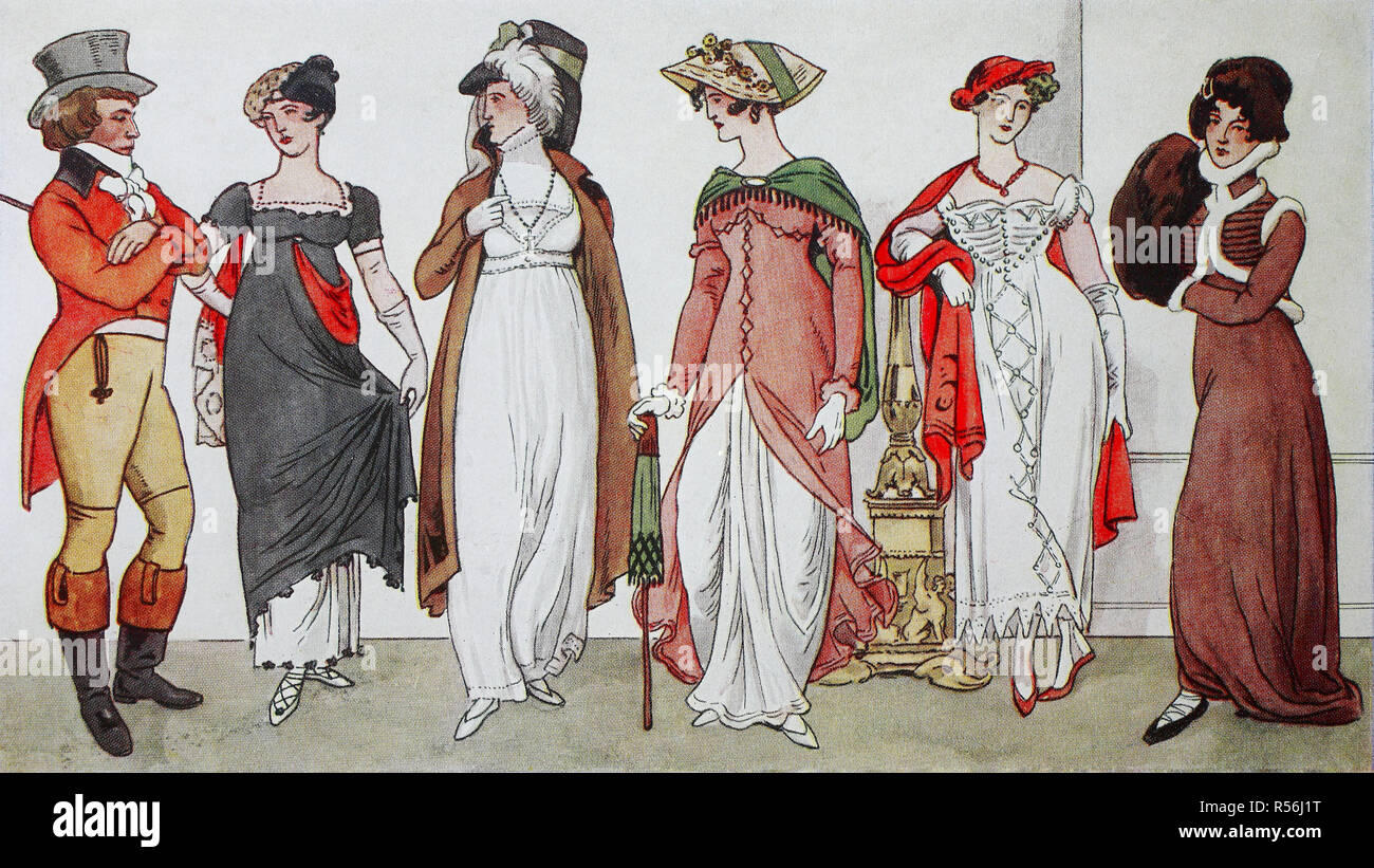 Mode, Kleidung, Mode für Damen und Herren in England von 1800, 1813,  Illustration, England Stockfotografie - Alamy