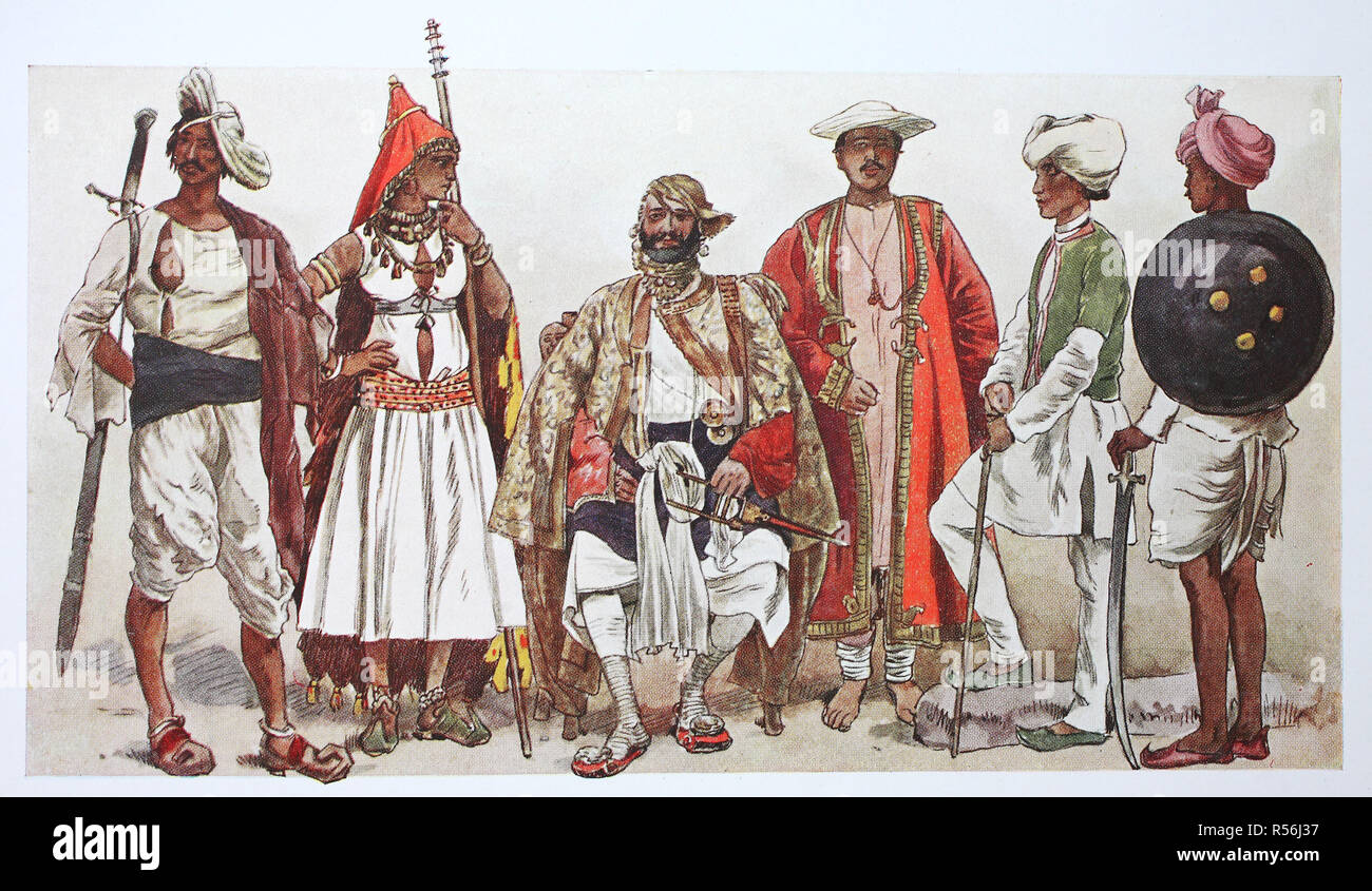 Mode, historische Kleidung in Indien, Illustration, Indien Stockfoto