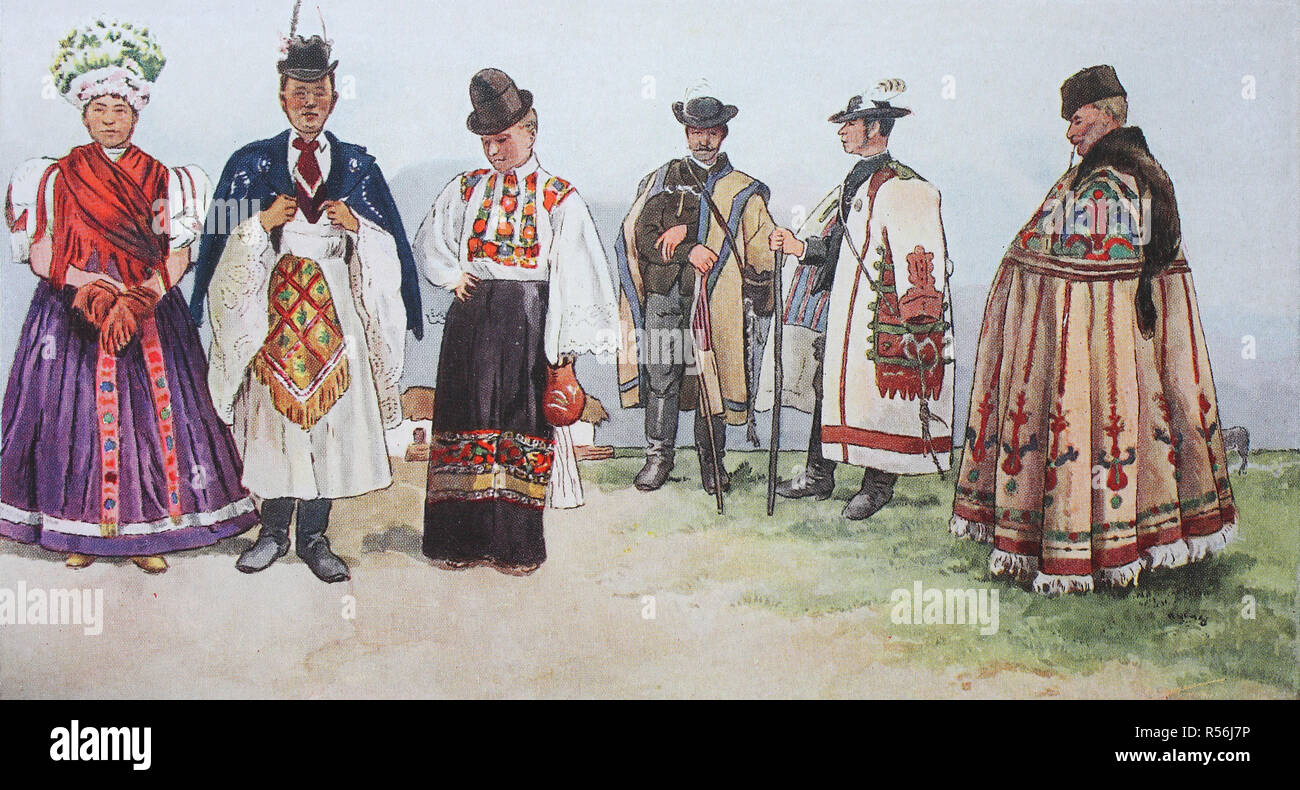 Mode, Kleidung, Trachten in Ungarn, Illustration, Ungarn Stockfoto