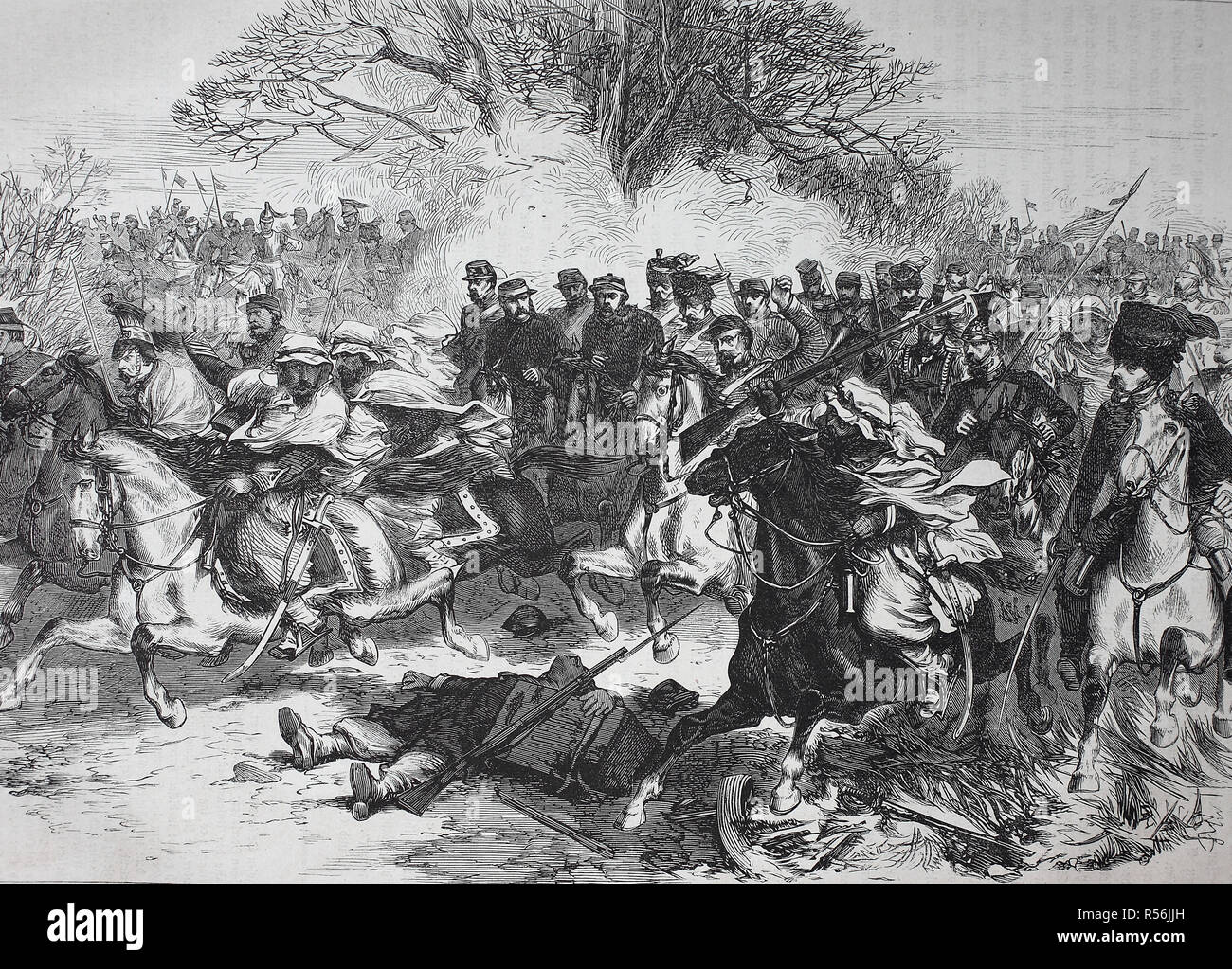 Rückzug der französischen Kavallerie nach der Schlacht von Orleans, Frankreich, Deutsch-französische Kampagne von 1870/1871, Holzschnitt, Frankreich Stockfoto