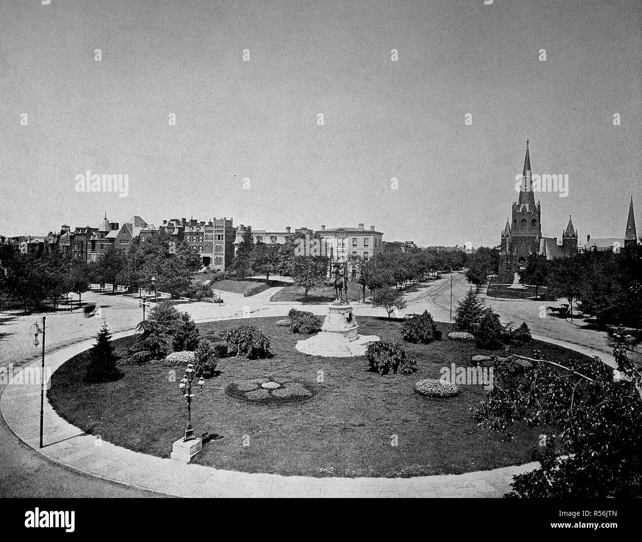 Thomas Circle im Nordwesten von Washington, DC, benannt nach General George Henry Thomas, historische Aufnahme 1890 Stockfoto