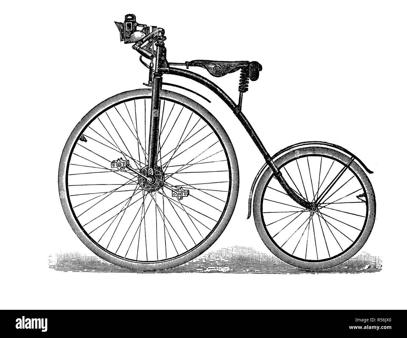 Velocipede, Fahrrad, aus dem 19. Jahrhundert und früher, penny-farthing, hohe Rad, hohe Wheeler und gewöhnlichen, 1880, Holzschnitt, Deutschland Stockfoto