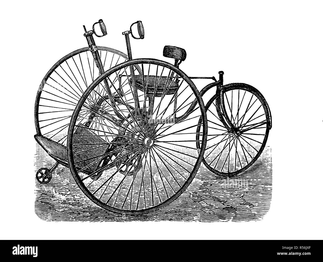 Velocipede, Fahrrad, aus dem 19. Jahrhundert und früher, Manuped, 1880, Holzschnitt, Deutschland Stockfoto