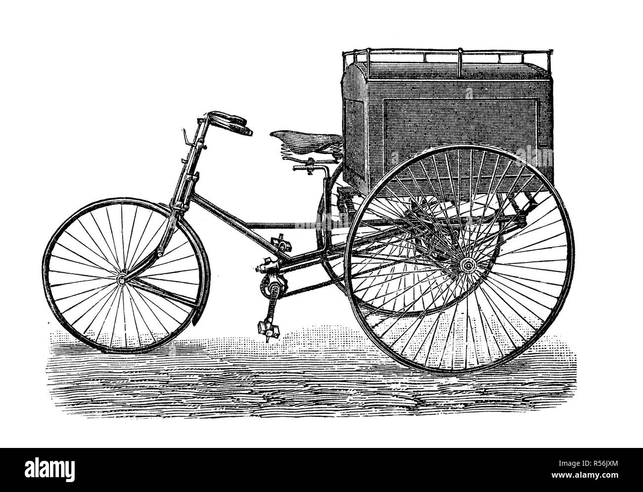 Velocipede, Fahrrad, aus dem 19. Jahrhundert und früher, Gepäckdreirad, 1880, Holzschnitt, Deutschland Stockfoto