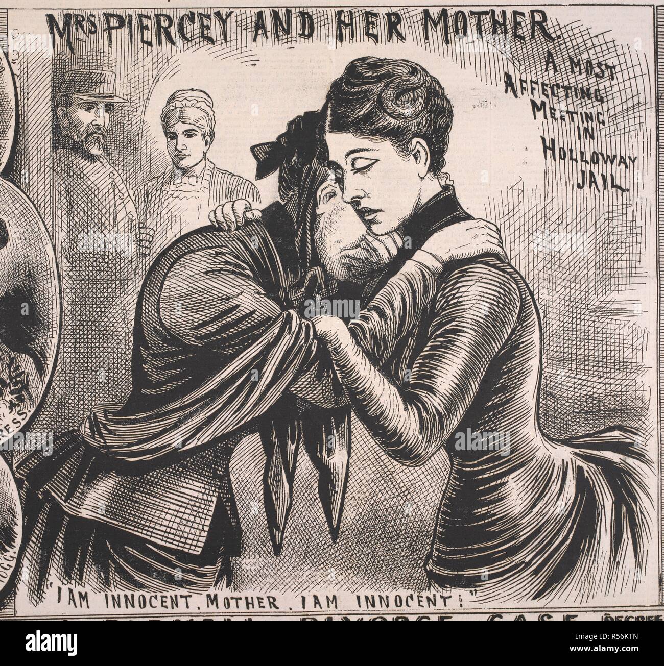 Frau Piercey und ihre Mutter. Ein herzlichster Treffen in Holloway Gefängnis. Ich bin unschuldig Mutter. Ich bin unschuldig". Mary Pearcey (1866 â € "23. Dezember 1890) war ein englischer Frau, die der Frau Ihres Geliebten ermorden überführt wurde, Frau Phoebe Hogg, und Kind, Phoebe, am 24. Oktober 1890 und für das Verbrechen am 23. Dezember des gleichen Jahres ausgeführt. Illustrierte Polizei Nachrichten. London, 1890. Quelle: Illustrierte Polizei News, 22. November 1890 Seite 1. Stockfoto