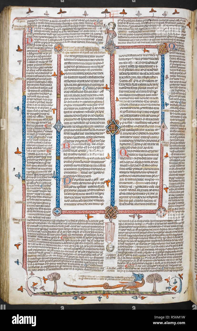 Ein Bas-de-Seite Szene von einem Monster. Decretals von Gregor IX mit Glossa o (der "mithfield Decretals"). Frankreich, S. (Toulouse?); im letzten Viertel des 13. Jahrhunderts oder 1. Quartal des 14. Jahrhunderts. Quelle: Royal 10 E.IV, f 178 v. Sprache: Latein. Autor: Raymond von PeÃ±afort, Editor. Bernhard von Parma, glossator. Stockfoto