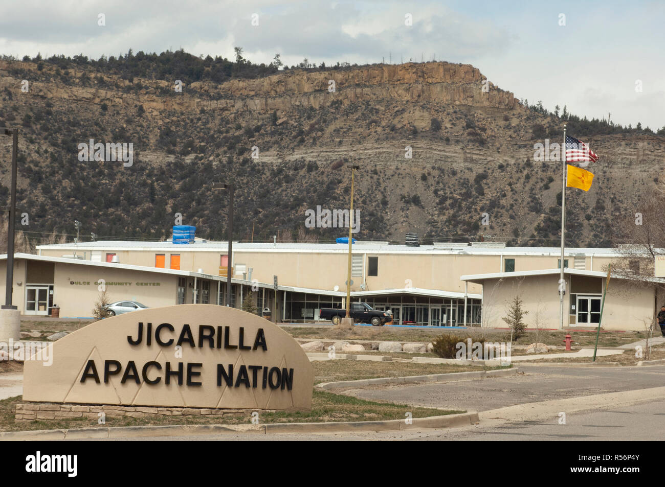 Tribal Regierungsgebäude, Jicarilla Apache Nation, Dulce, New Mexico. Digitale Fotografie Stockfoto