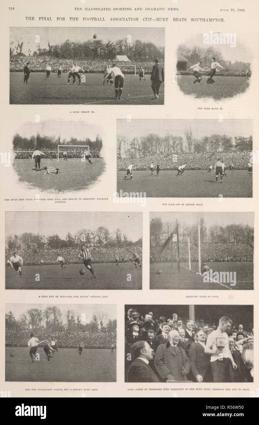 Das Finale um den Football Association Cup-Bury beats Southampton. Die gezeigten sportlichen und dramatische Nachrichten. August 28, 1900. F.A. Cup Finale. Quelle: Der illustrierte sporting und dramatische Nachrichten, Seite 318. Sprache: Englisch. Stockfoto