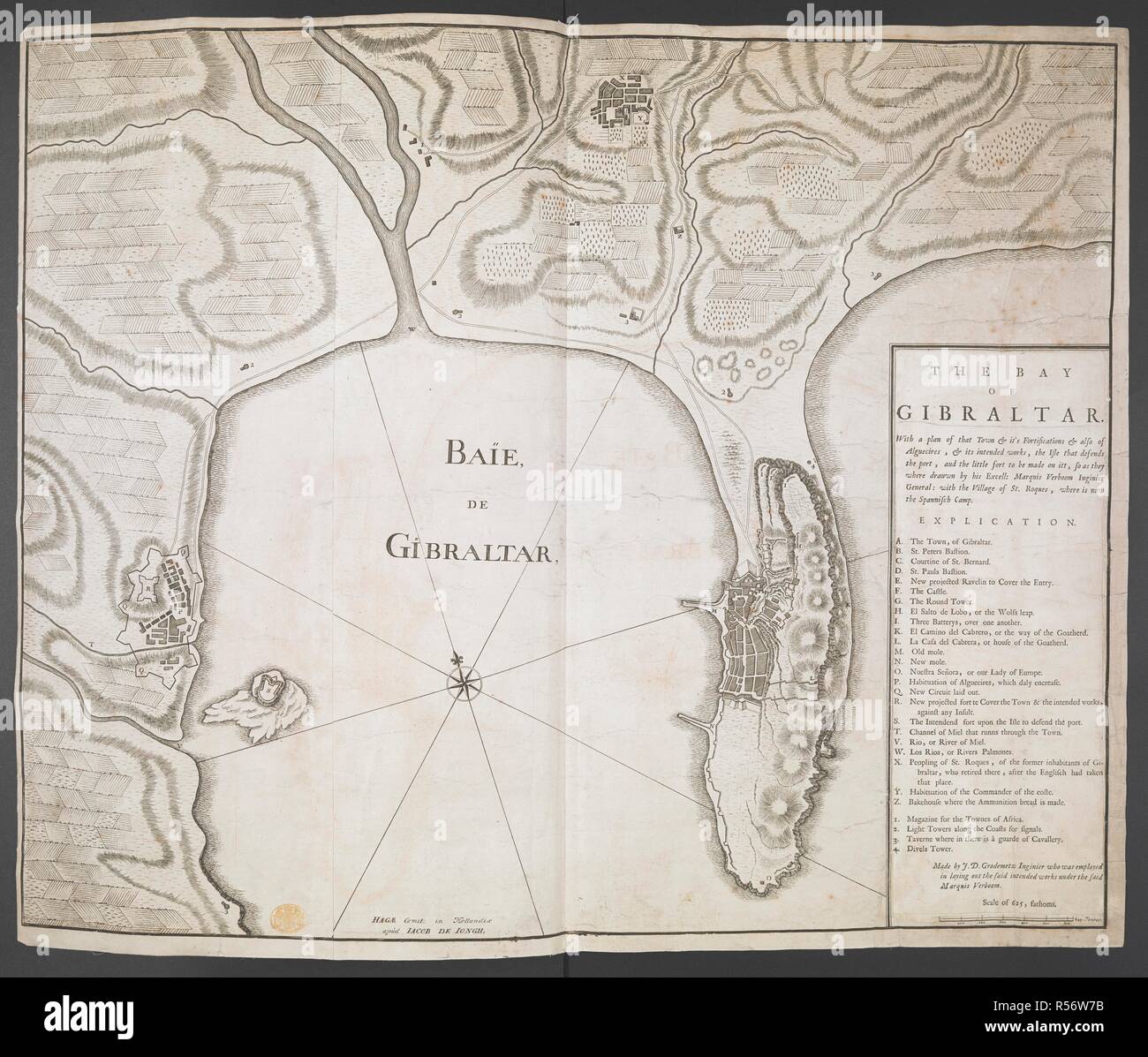 Eine Karte der Bucht von Gibraltar. Baie de Gibraltar. Carte de la Baye de Gibraltar. 1715?. Quelle: Karten K. Top. 72.20. Sprache: Französisch und Englisch. Stockfoto