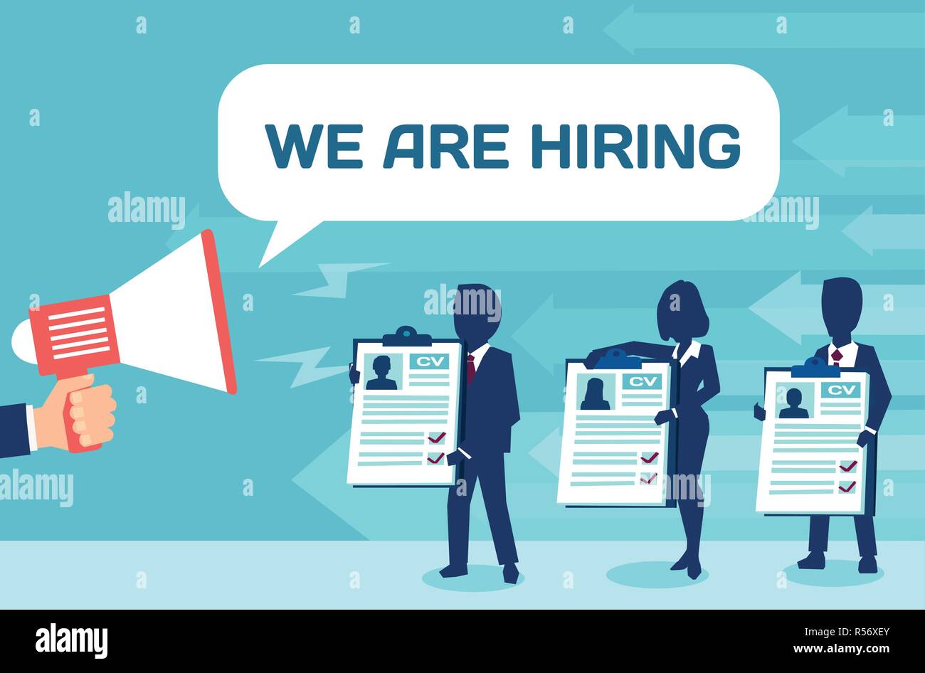 Vektor Design der Gruppe von Kandidaten und die Hand, die Lautsprecher bei der Bekanntgabe der Einstellung Stock Vektor