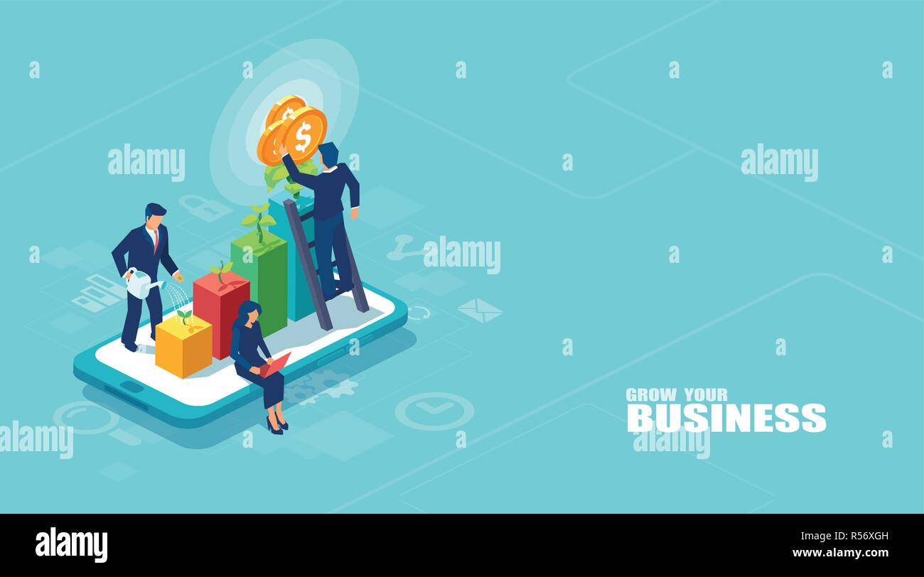 Vektor aus Geschäftsleuten zusammen zu arbeiten und immer ein erfolgreiches on-line-Geschäft auf einem digitalen Tablet. Investitionen und Finanzen Konzept Stock Vektor