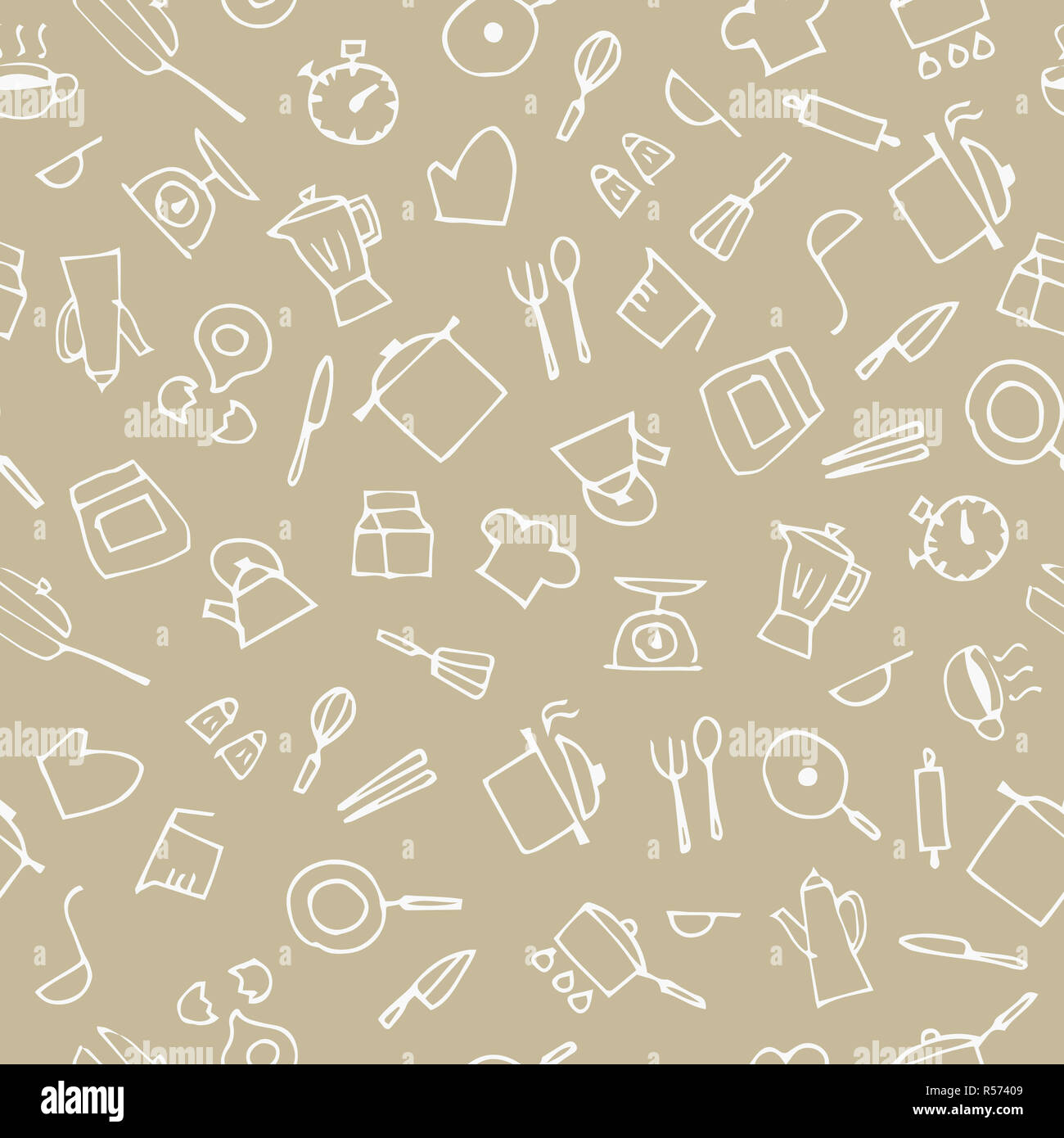 Handskizze Küche Sache Muster gezeichnet Stockfoto