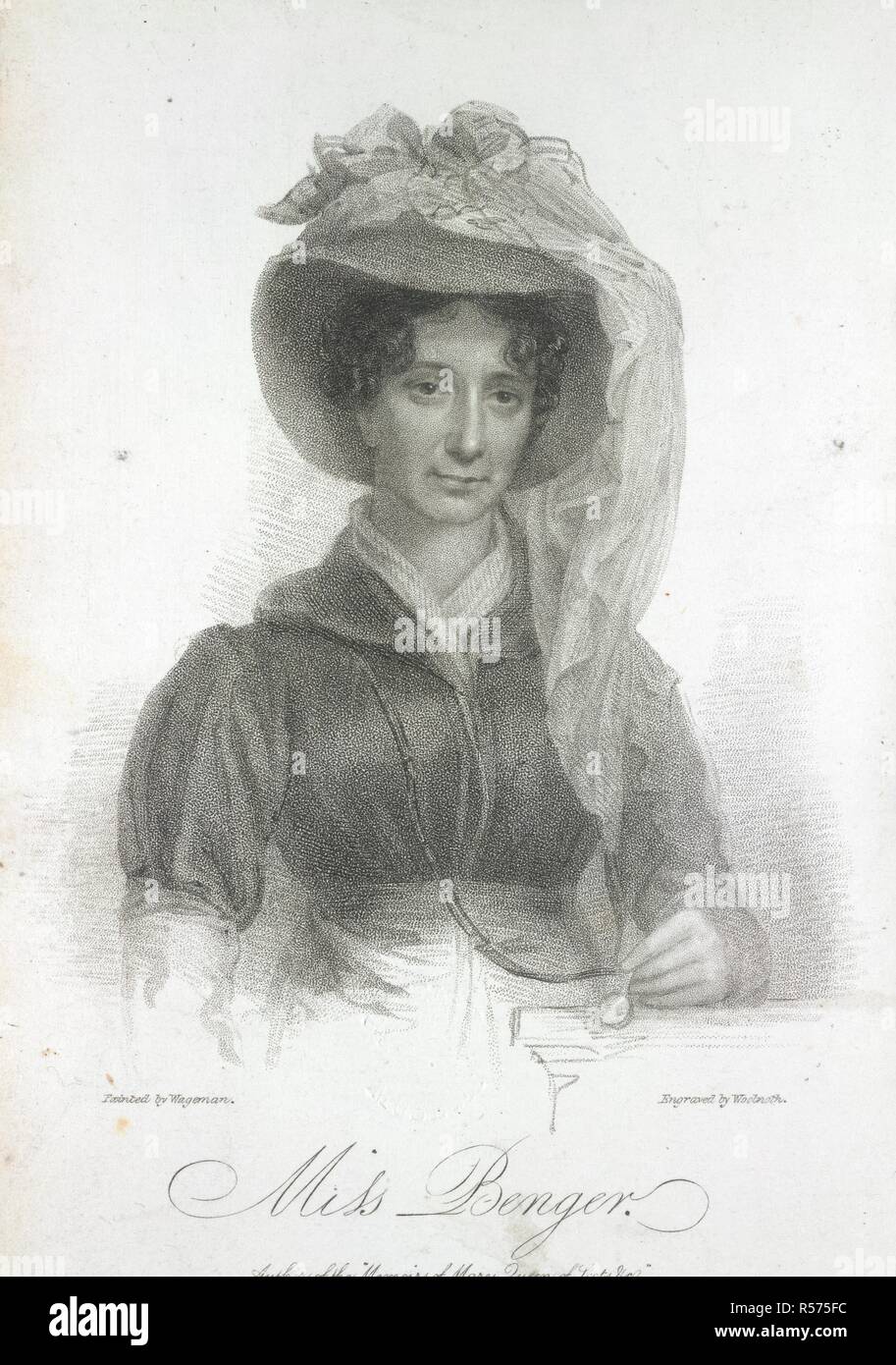 Miss Benger. [Eine Sammlung von graviert und Lithographierten Portrai. [1610?-1860?]. Elizabeth Ogilvie Benger (1778-1827). Verschiedenes Schriftsteller. Thema der Geschichte von Maria Stuart. Porträt. Bild von [eine Sammlung von graviert und Lithographierten Porträts von Englisch poetesses; von F.J.Stainforth, zusammen mit ein paar Autogramm Buchstaben, etc.]. Ursprünglich veröffentlichte/in [1610 produziert?-1860?]. . Quelle: 1876. f 22, 10. Sprache: Englisch. Autor: Wageman, T. Woolnoth, T. Stockfoto