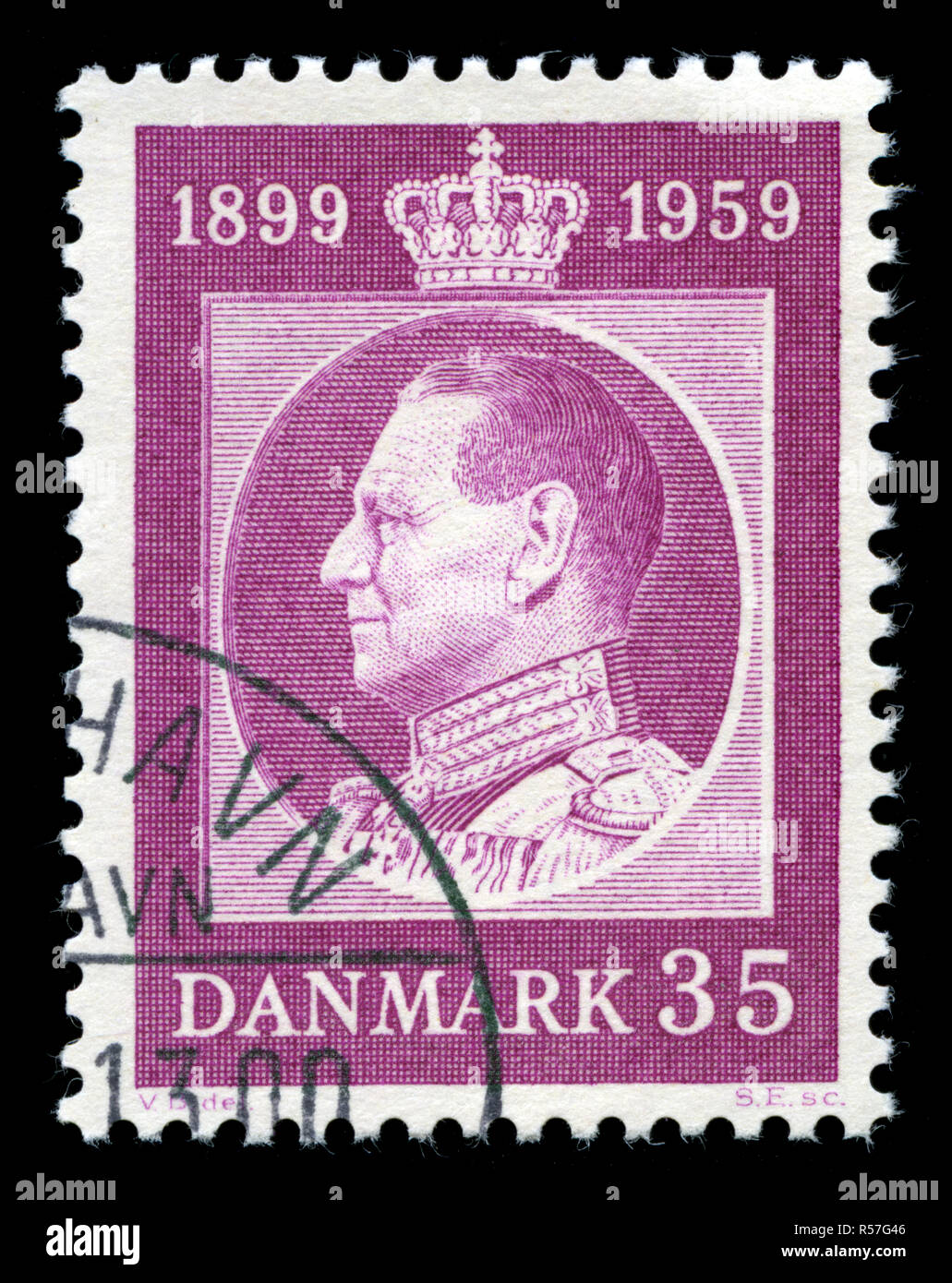 Briefmarke aus Dänemark in der König Frederik IX-Serie 1959 ausgestellt Stockfoto