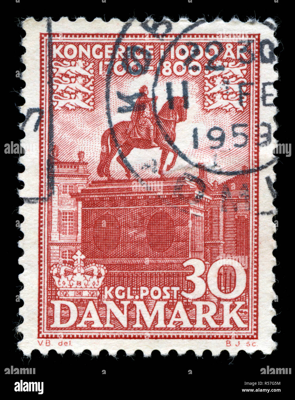 Poststempel Stempel aus Dänemark in das Königreich Dänemark Serie 1955 ausgestellt Stockfoto