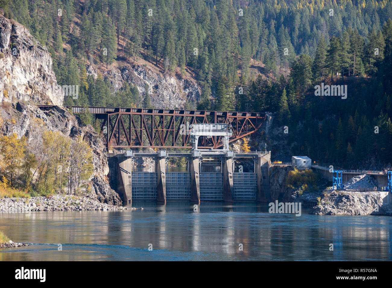 Box Canyon Dam und railroad Braut, Pend Oreille River, Washington. Stockfoto