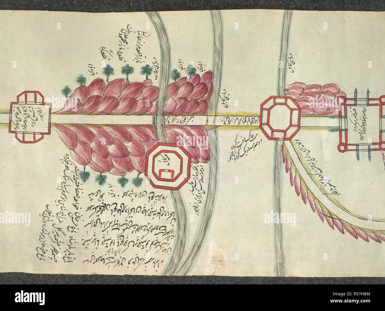 Detail einer Route Map zwischen Shahjahanabad nach Kandahar. Quelle: I.O. Islamische 4380. Sprache: Persisch. Stockfoto