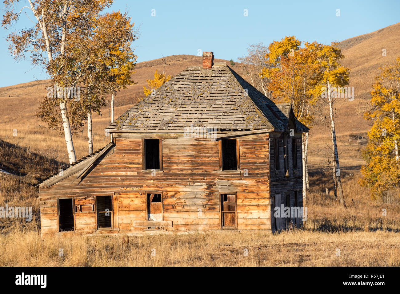 Altes Haus, Okanogan Highlands, Washington. Stockfoto
