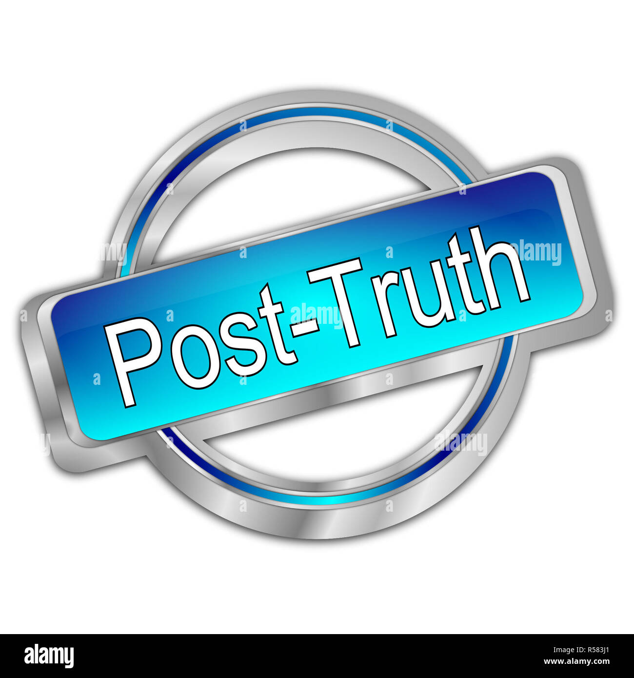 Glänzend blaue Schaltfläche Post-Truth - 3D-Darstellung Stockfoto