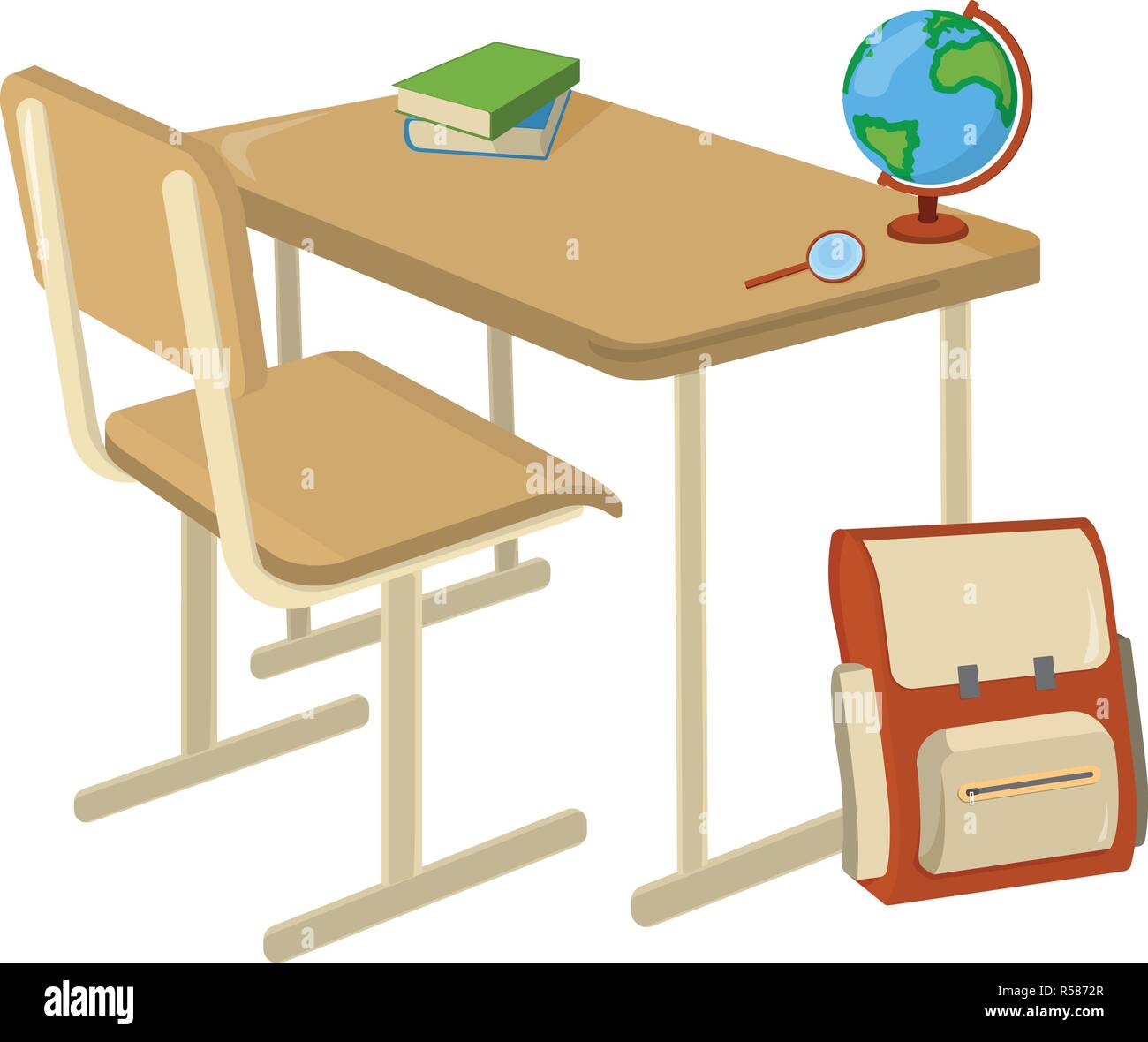 Schule Schreibtisch Mit Schulmaterial Symbol Und Logo Isolierte Design schule-schreibtisch-mit-schulmaterial-symbol-und-logo-isolierte-design