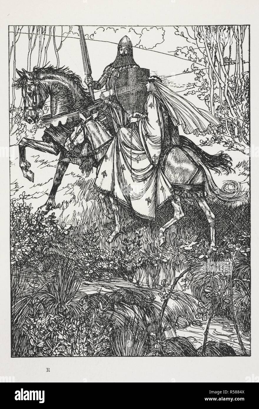 Sir Lanzelot und Königin Guinevere. Ein Traum von Fair Frauen und andere Gedichte. Ausgewählte und von Edmund J. Sullivan dargestellt. Mit einem Post von der Künstlerin. Flammpunkt London: G. Richards, 1900 [1899]. Quelle: K.T.C.104. b. 1 nach 120. Autor: Tennyson, Alfred, 1st Baron Tennyson. Sullivan, Edmund Joseph. Stockfoto