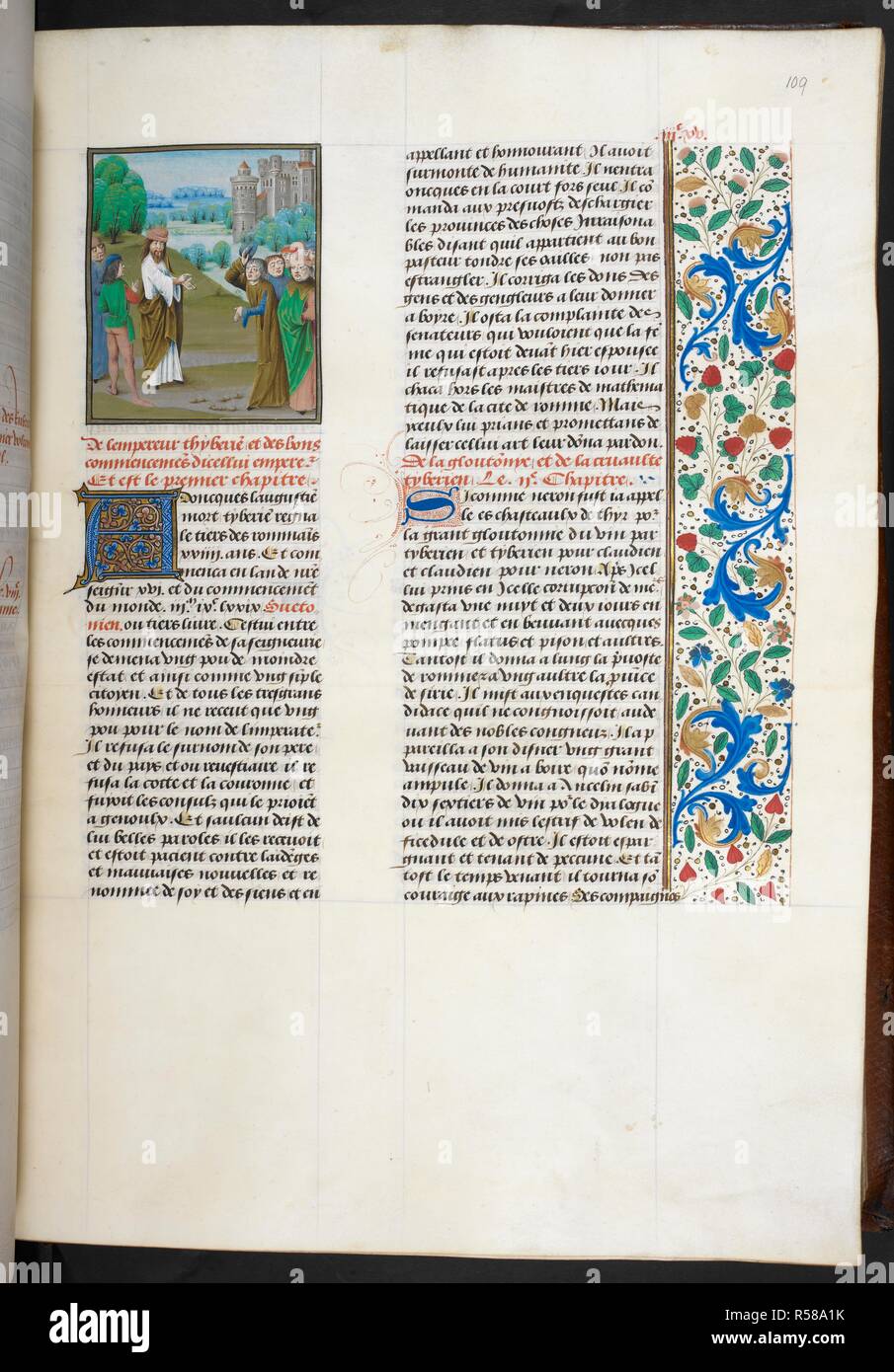 Miniatur des Tiberius weigert die Krone, am Anfang von Buch 8. Le miroir Historial (eine französische Übersetzung des Speculum historiale), Bücher 6-9. Niederlande, S. (Brügge); c. 1478 - C. 1480. Quelle: Royal 14 E.I Band 2, f 109. Sprache: Französisch. Autor: Vincent von Beauvais. Vignay, Jean de. Stockfoto