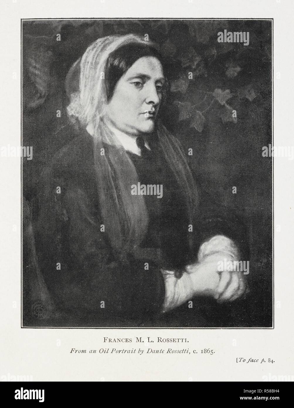 Frances M.L. Rossetti. Von einem Öl Porträt von Dante Rossetti, c 1865. Die Familie Briefe von Christina Georgina Rossetti, mit einigen zusätzlichen Buchstaben und Anhänge. Von William Michael Rossetti bearbeitet werden. [Mit Illustrationen.]. London: Brown, Langham & Co., 1908. Quelle: 010920.l 20 gegenüberliegenden Seite 84. Stockfoto