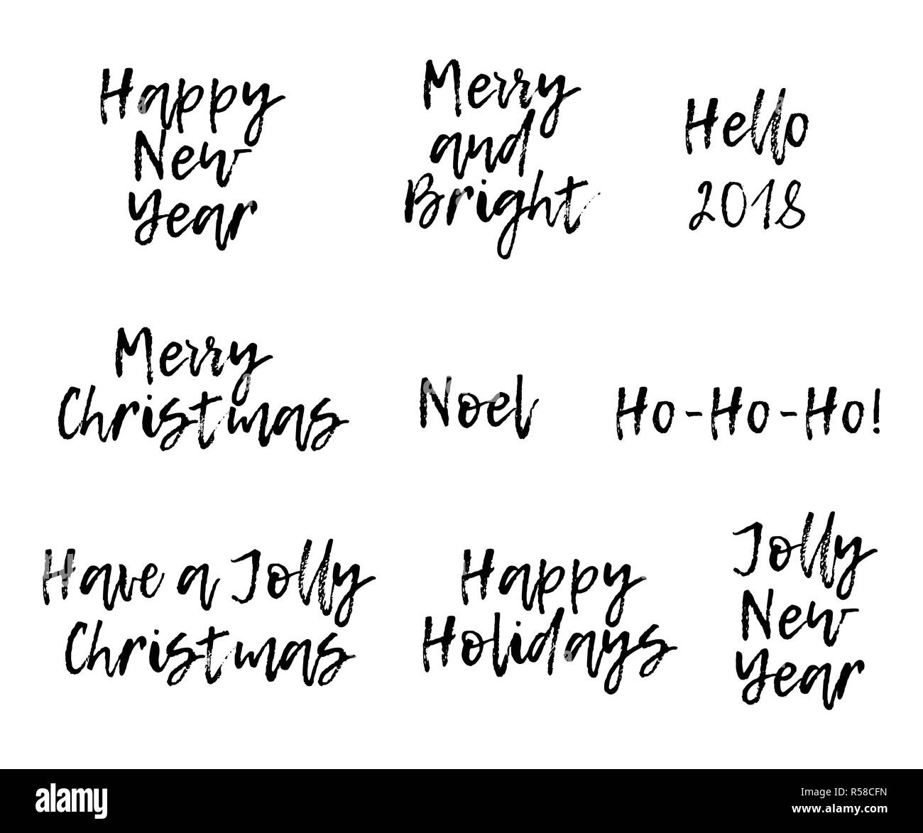 Satz von Frohe Weihnachten Karte mit Kalligraphie Text. Vorlage für Begrüßungen, Glückwünsche