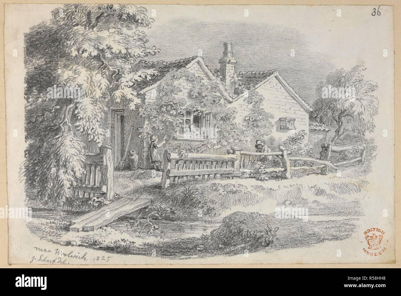 In der Nähe von Woolwich, Zeichnung von Elizabeth Scharf, 1825. Zeichnungen, Wasser-Farbe, Skizzen, etc., stellen in England und im Ausland im Laufe ihrer Reisen durch George Scharf, Sen. (D. 1860), und George Scharf, jun. (D. 1895), mit ein paar von Elizabeth Scharf, der Frau des ehemaligen; 1811-1849. 1825. Quelle: Hinzufügen. 36489 A F 36. Stockfoto