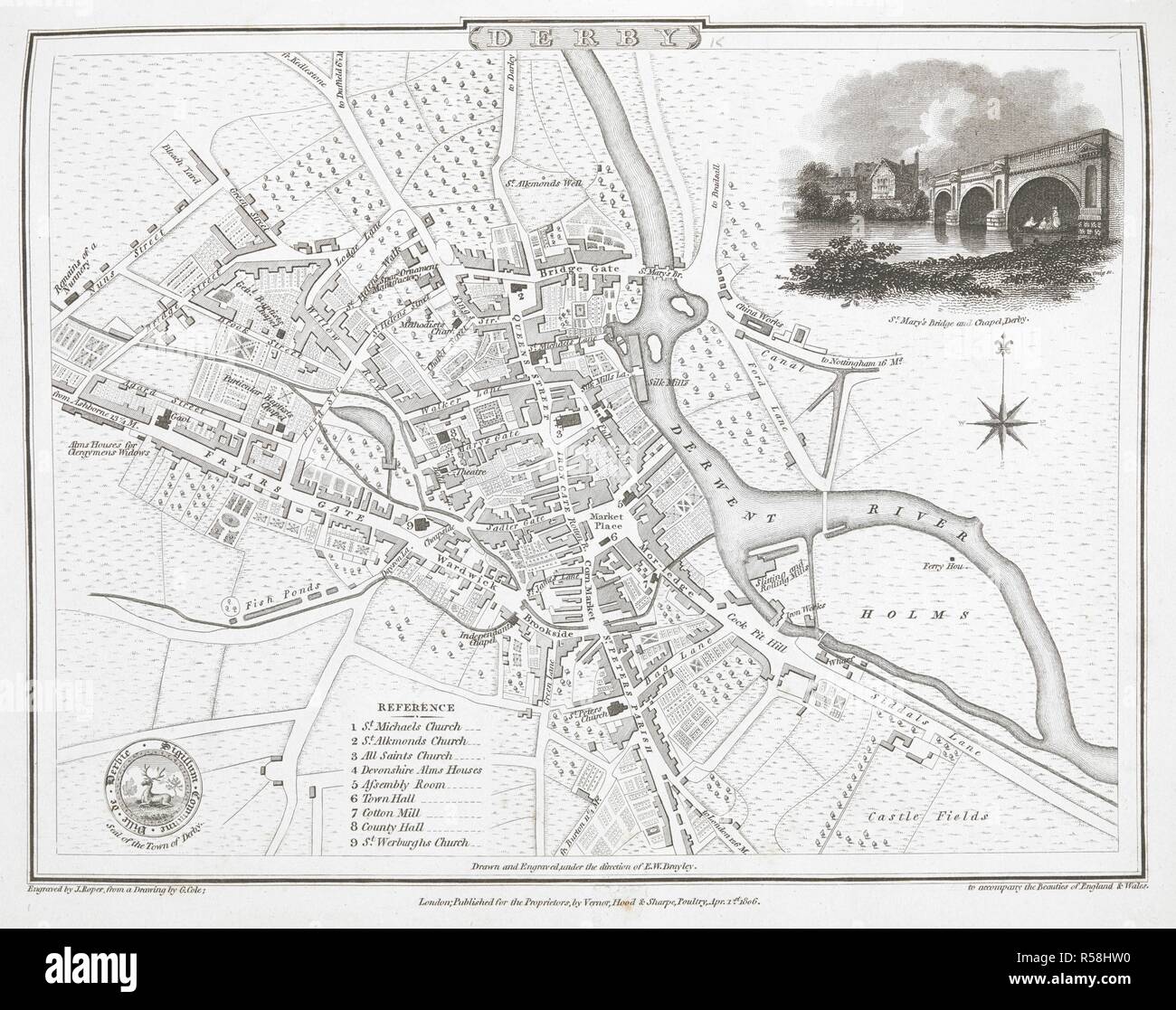 Ein Plan von Derby. Derby... Von J. Roper graviert, aus einer Zeichnung von G. Cole... 1806. London: Vernor, Motorhaube und Sharpe, 1810. Quelle: Karten 11. b.3, Seite 69. Sprache: Englisch. Stockfoto