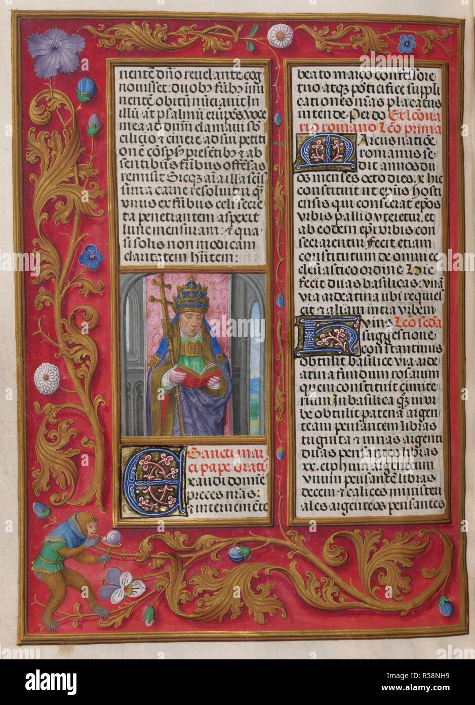 Sanctorale. Der hl. Papst Marcus. Isabella Brevier. Brevier, Verwendung der Dominikaner (die "Brevier der Königin Isabella von Kastilien"). c 1497. Quelle: Hinzufügen. 18851 f 470 v. Autor: Master von James IV. von Schottland. Stockfoto