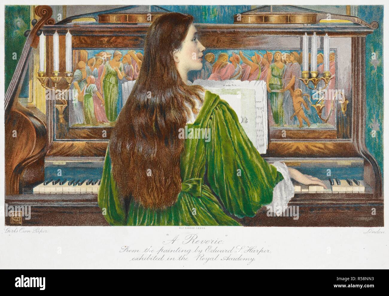 "Träumerei". Von dem Gemälde von Edward Samuel Harper in der Royal Academy ausgestellt. Farbe Abbildung: Darstellung einer jungen Frau Klavier spielen. Girl's eigenen Papier. London, 1880 - 1908. Quelle: S. S. 5993. w Band XIX Frontispiz. Stockfoto