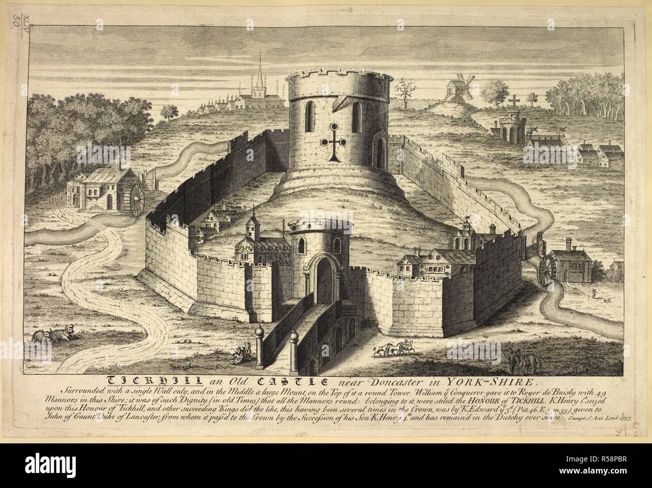 Ein Blick auf tickhill Schloss, in der Nähe von Doncaster, Yorkshire. Ein Blick auf tickhill Schloss. 1737. Quelle: Karten K. Top. 44.50. Sprache: Englisch. Stockfoto