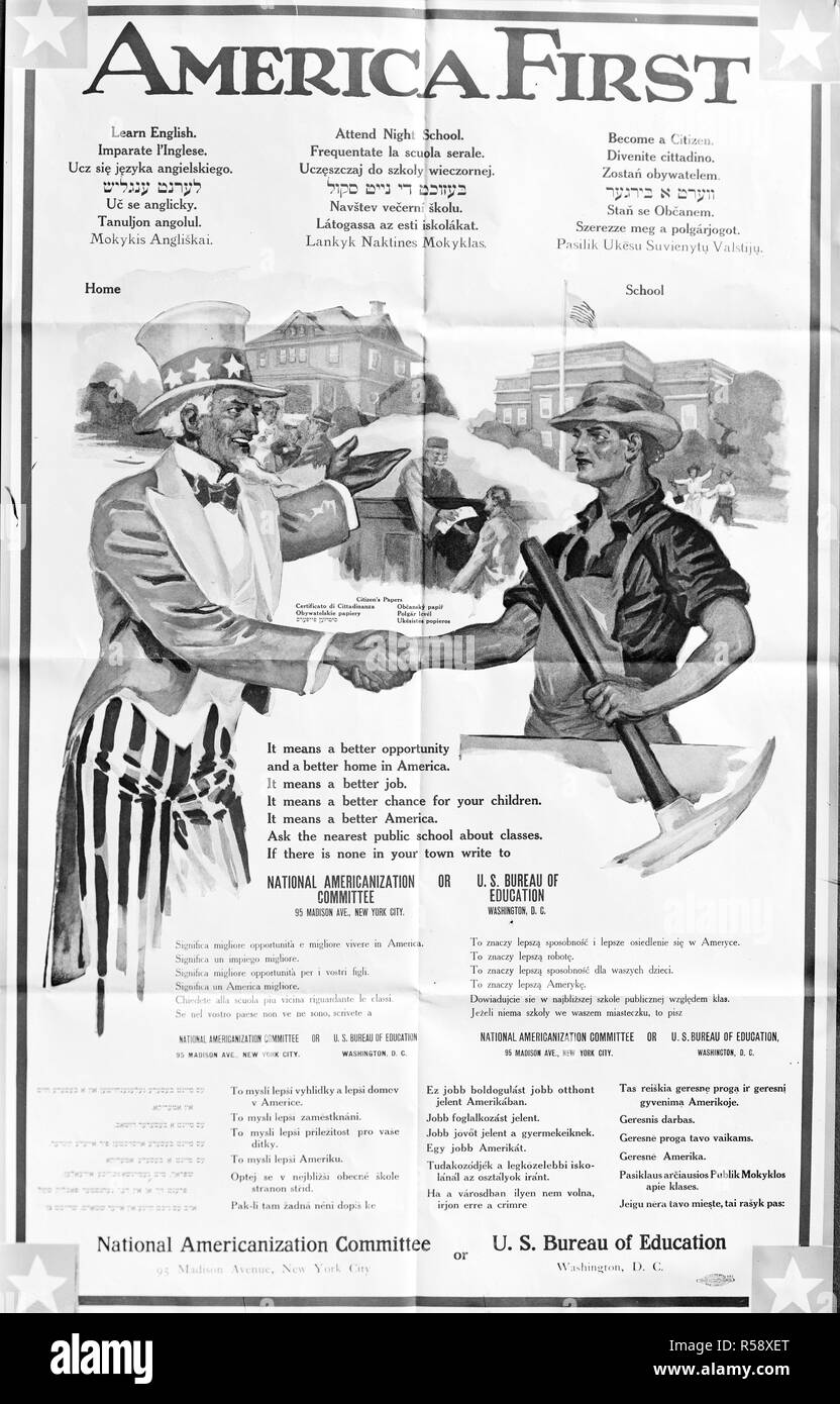 Jahrgang America First Poster Ca. 1911-1920 Stockfoto