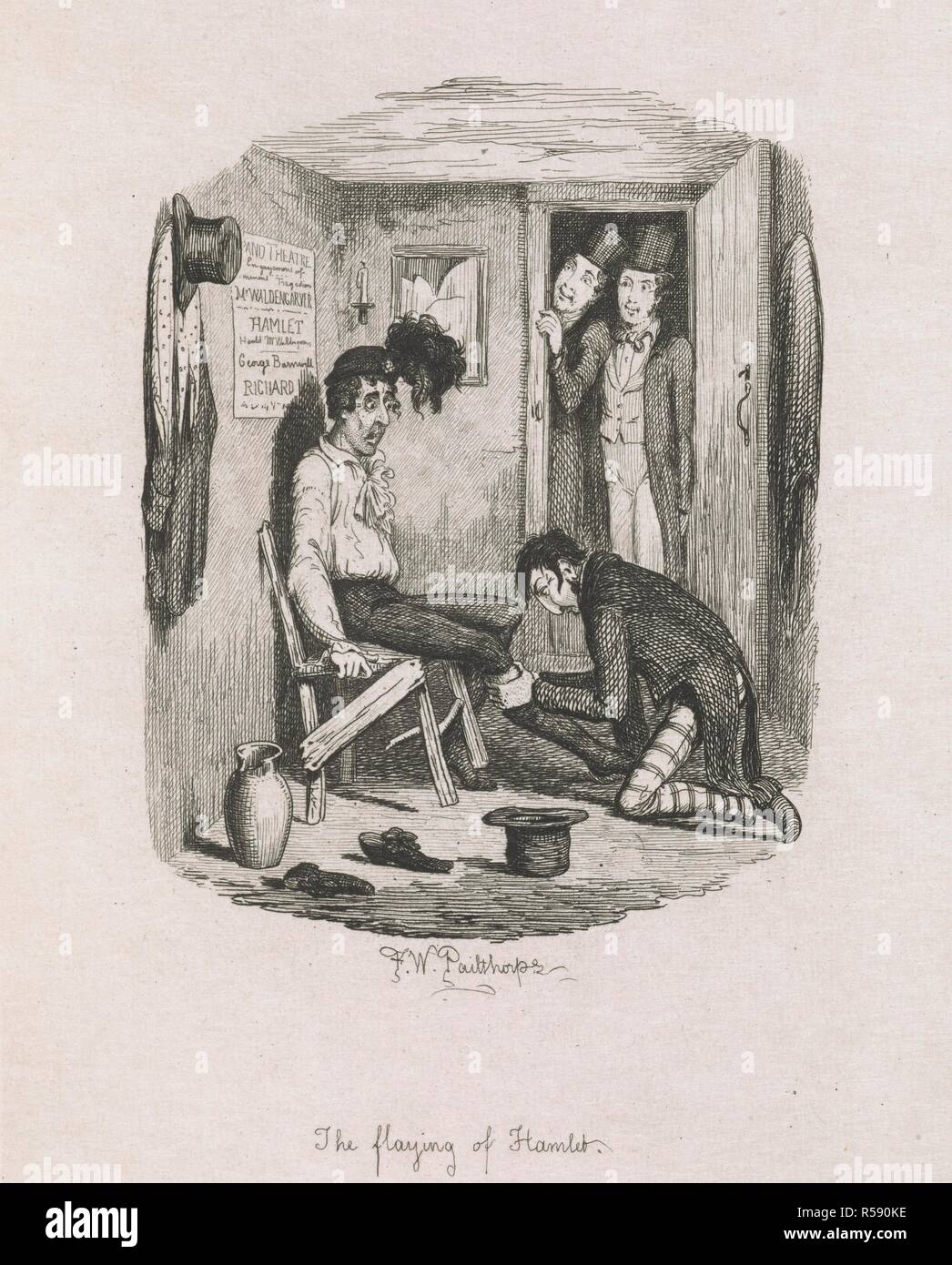 "Die Häutung des Hamlet". Ein Schauspieler in seiner Garderobe. . Große Erwartungen. Von Charles Dickens. [21 gravierte Schilder, einschließlich einer Titlepage, nach Radierungen von F. W. Pailthorpe.]. London: Robson & Kerslake, 1885. Quelle: K.T.C.28. b. 20 Seite 12. Stockfoto