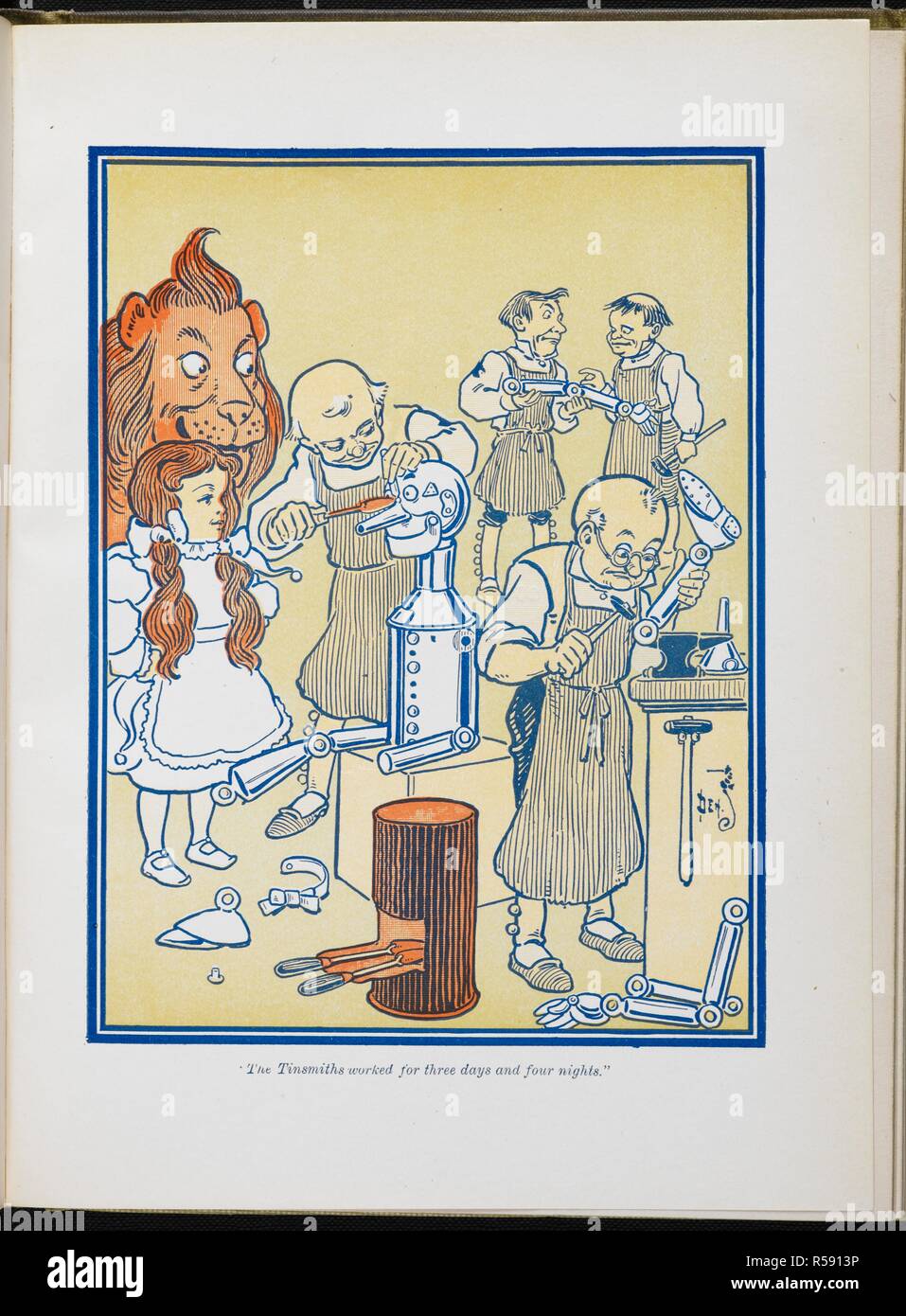 Die blechschmiede arbeitete für drei Tage und vier Nächte'. Die neuen Zauberer von Oz... Mit Bildern von W. W. Denslow. Bobbs-Merrill Co.: Indianapolis; Hodder & Stoughton: London, [1906]. Quelle: 12813.tt.15 der gegenüberliegenden Seite 160. Autor: Baum, Lyman Frank. Leason, Percy Alexander. Stockfoto