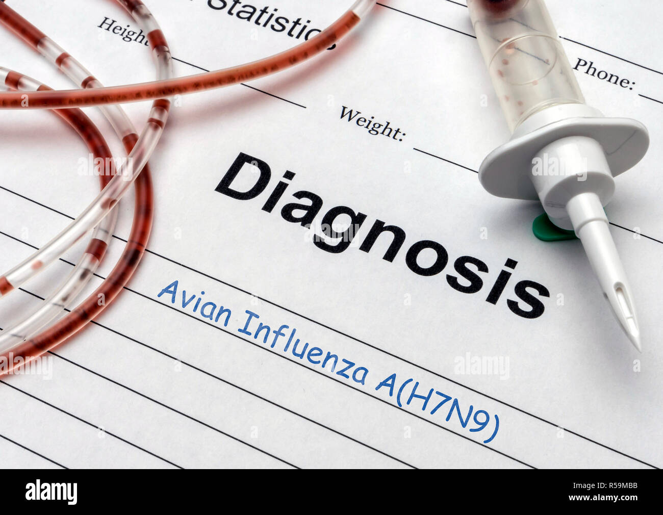 Diagnose in einem Krankenhaus von Epidemiologie von Infektionen des Menschen mit aviären Influenza A (H7N9), konzeptionelle Bild Stockfoto