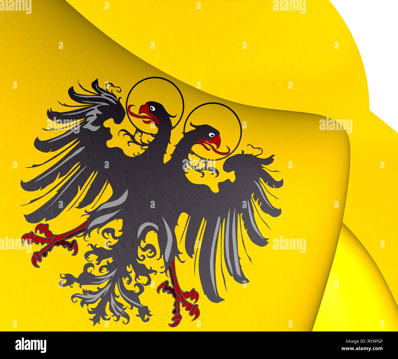 3D-Flagge des Heiligen Römischen Reiches. 3D-Darstellung. Stockfoto