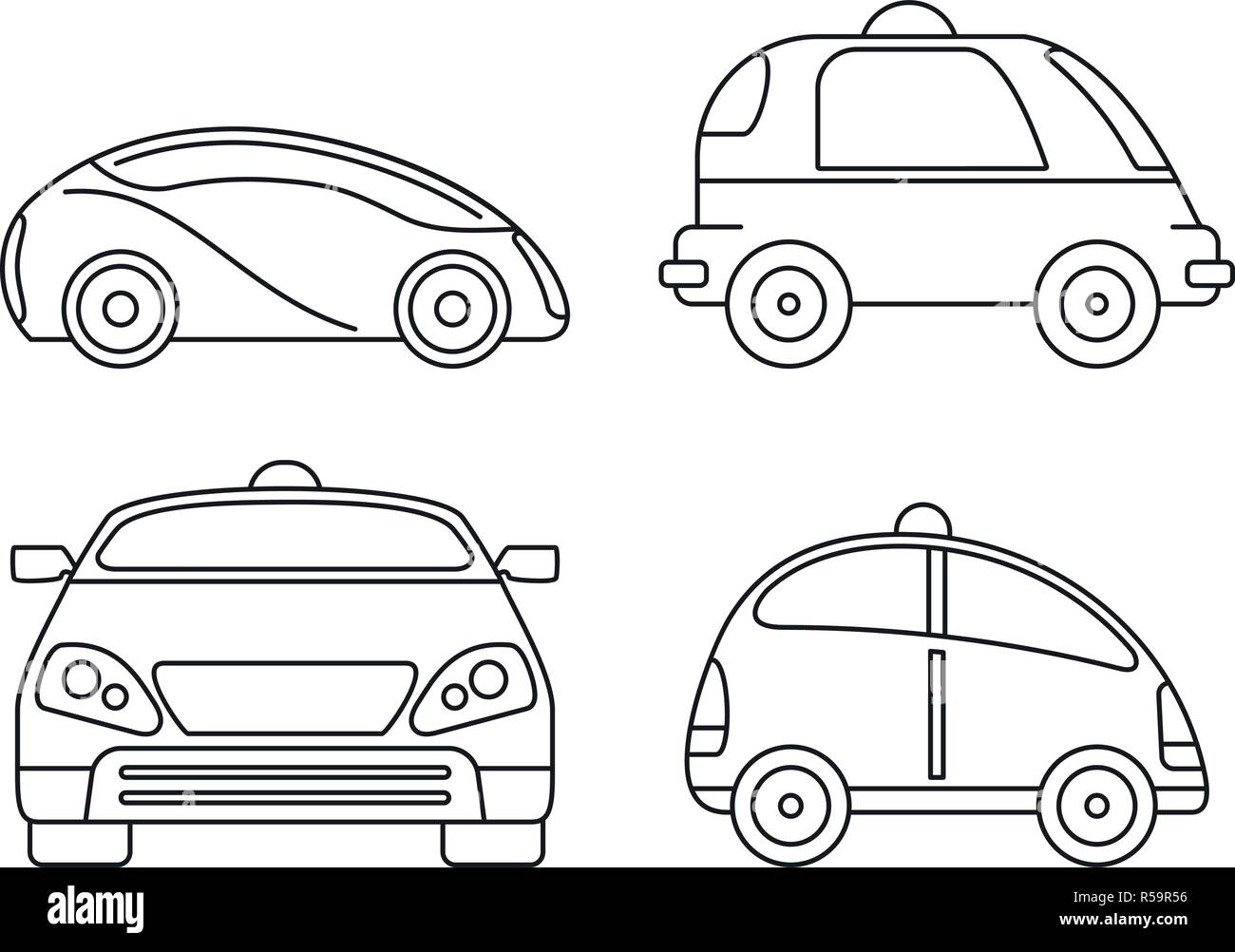 Fahrerlose Smart Car Icon Set. Umrisse von fahrerlosen Smart Auto Vector Icons für Web Design auf weißem Hintergrund Stock Vektor